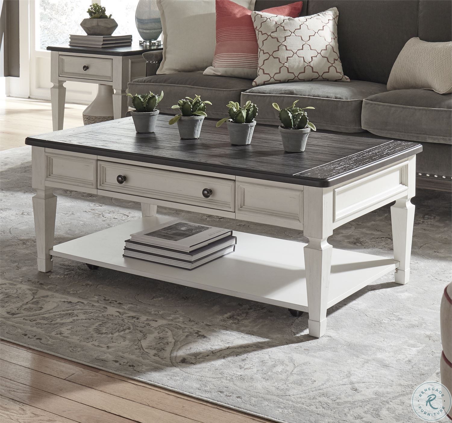 Allyson Park Wirebrushed White Rectangular Cocktail Table