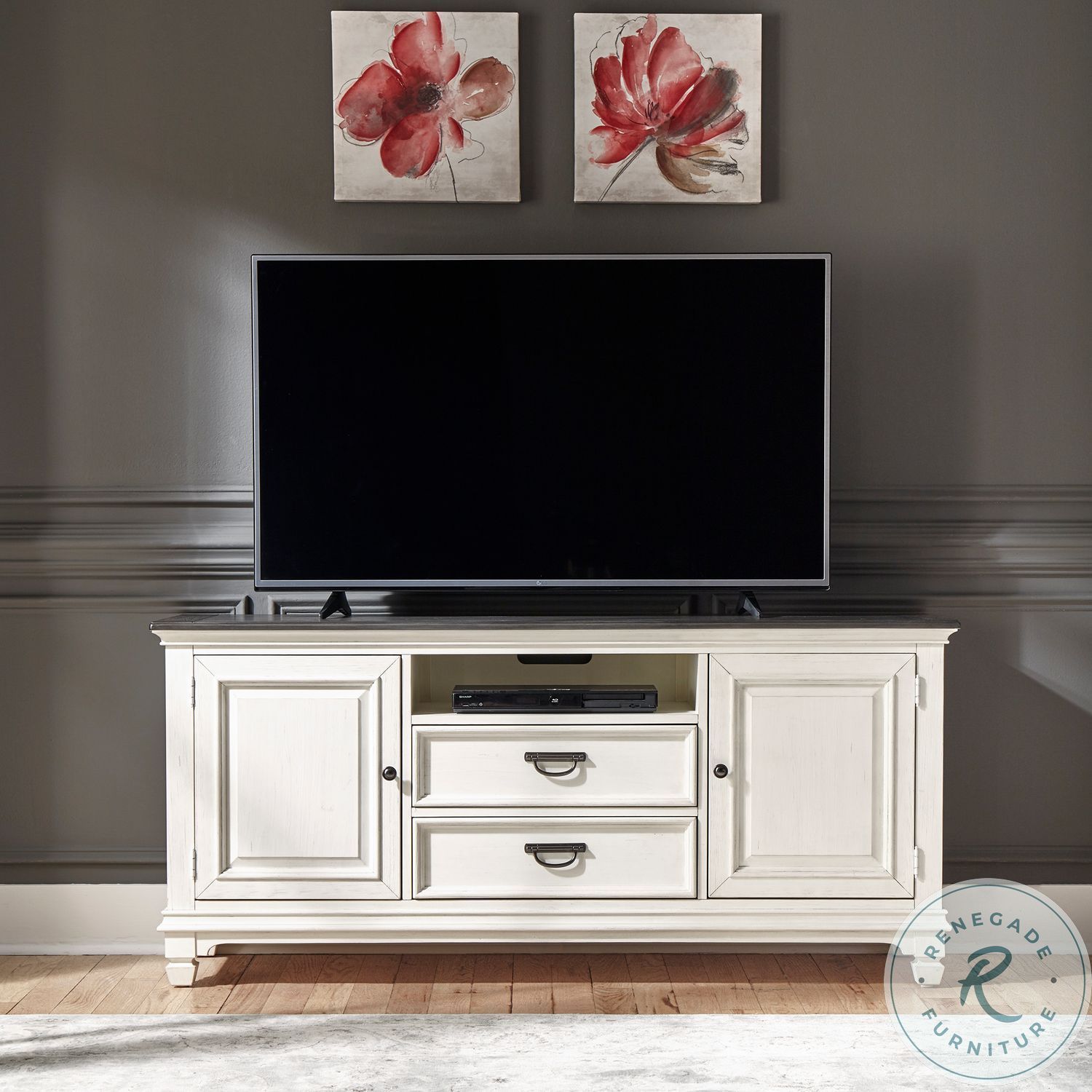 Allyson Park Wirebrushed White 66 TV Console HomeGalleryStores 