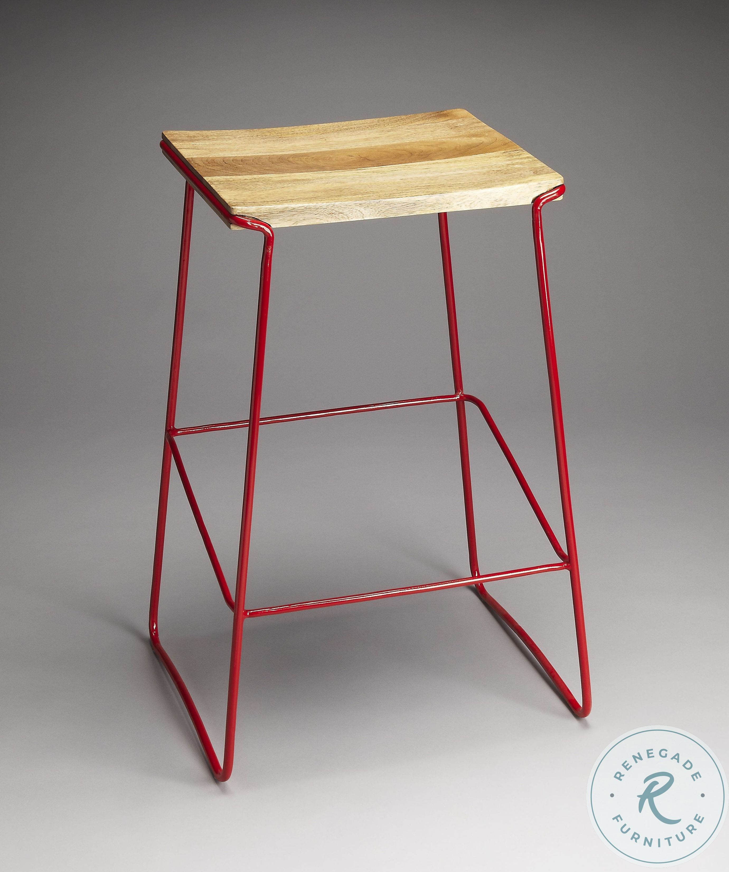 Butler Loft Parrish Wood and Distressed Red Metal Bar Stool From Butler