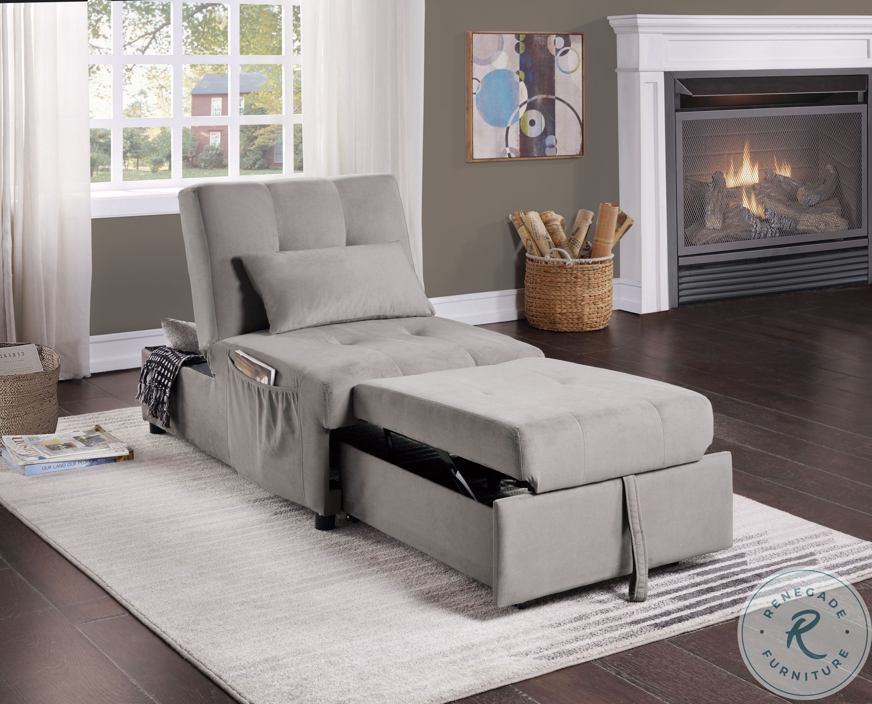 Garrell Brownish Gray Lift Top Storage Bench With Pull Out Bed