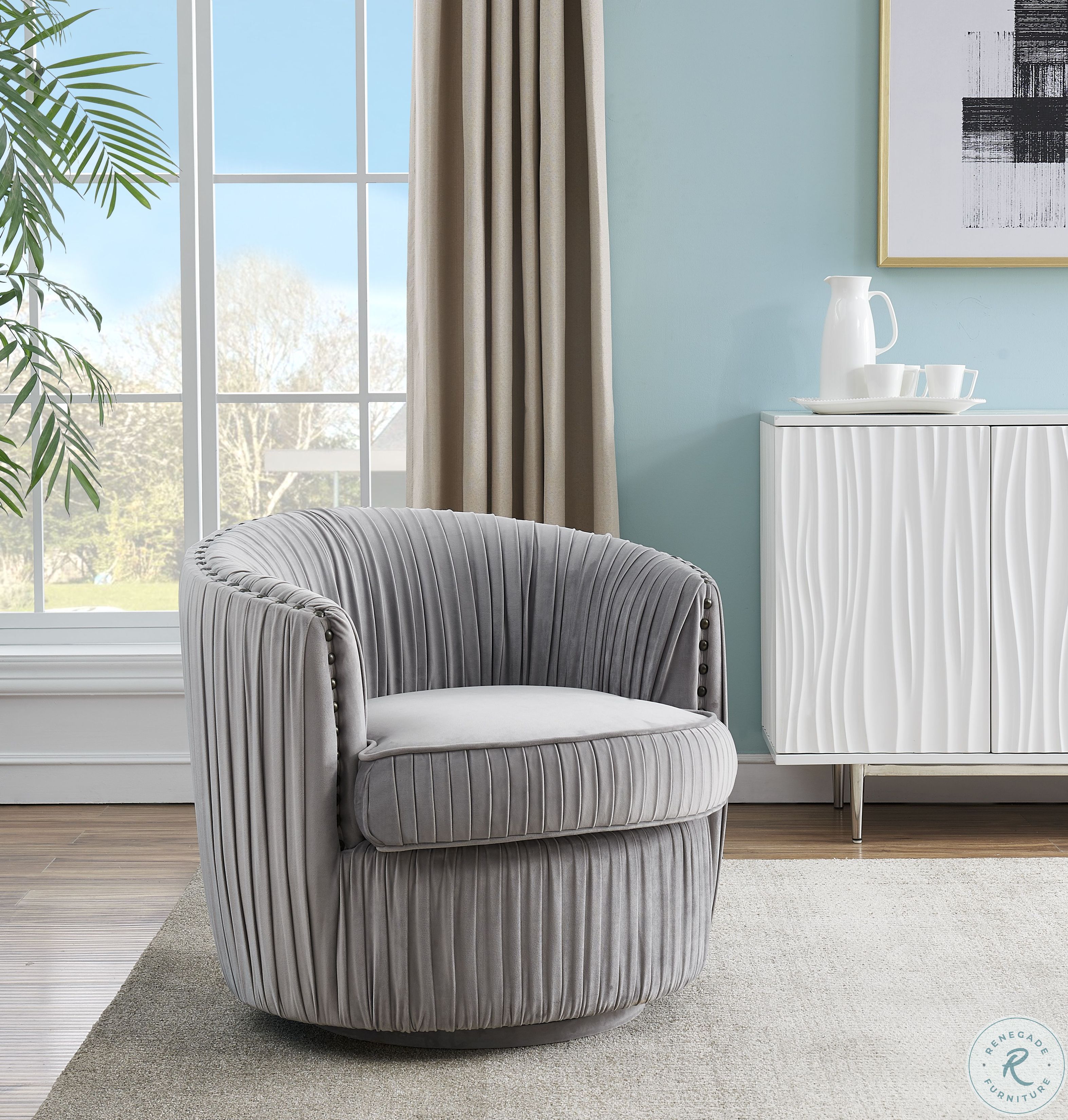 Lazy Days Soft Grey Swivel Accent Chair | HomeGalleryStores.com | 48123