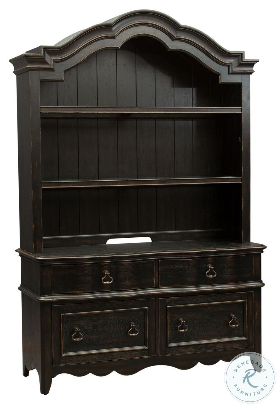 Chesapeake Wire Brushed Antique Black Credenza with Hutch