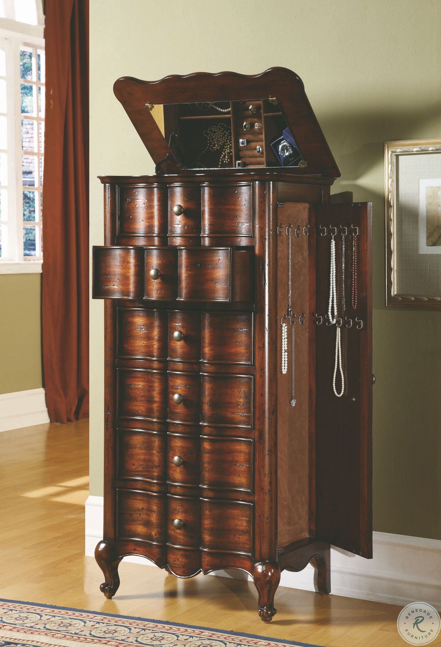 Mahogany 5 Drawer French Jewelry Armoire