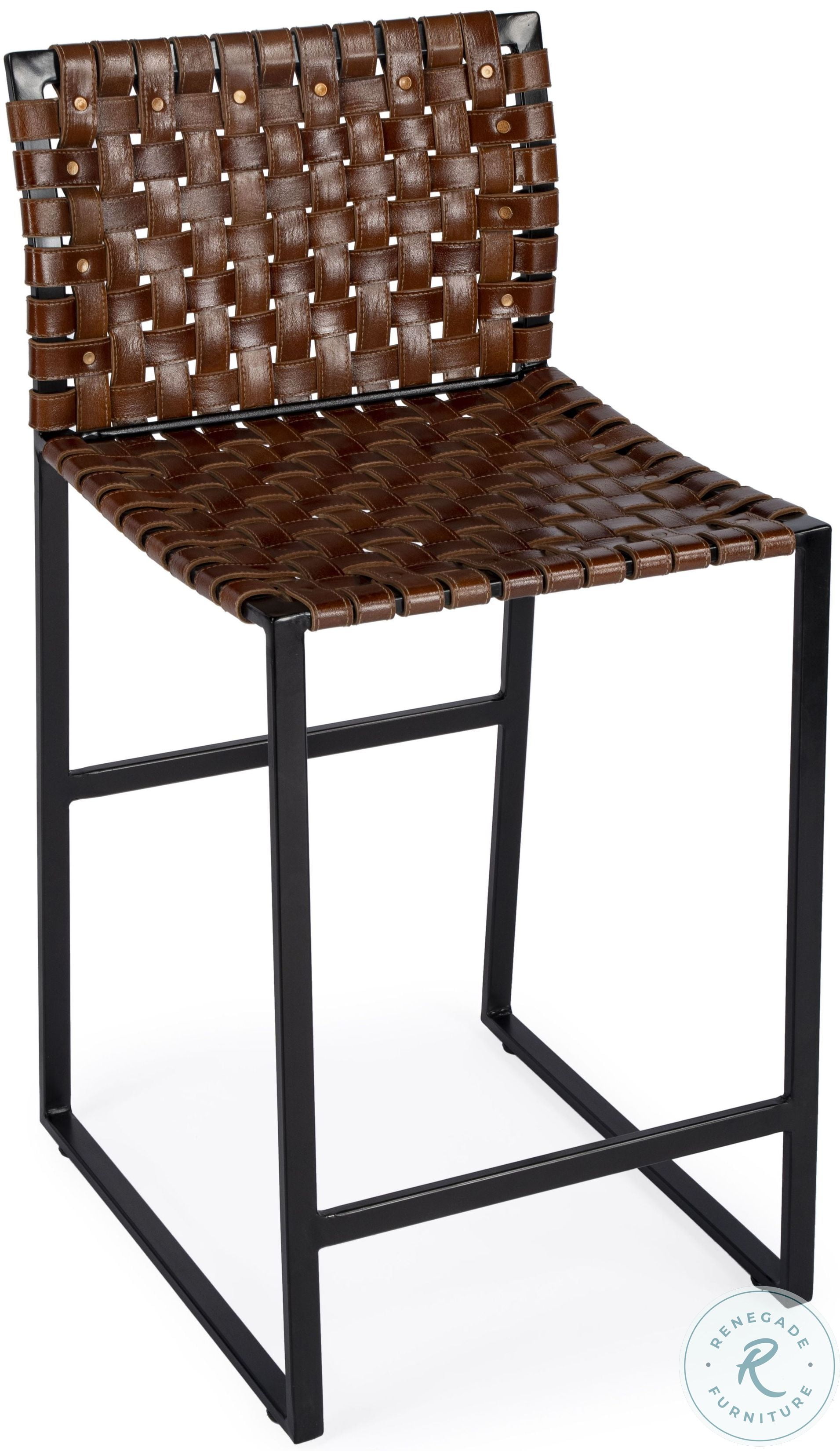 Urban Brown Woven Leather Counter Height Stool