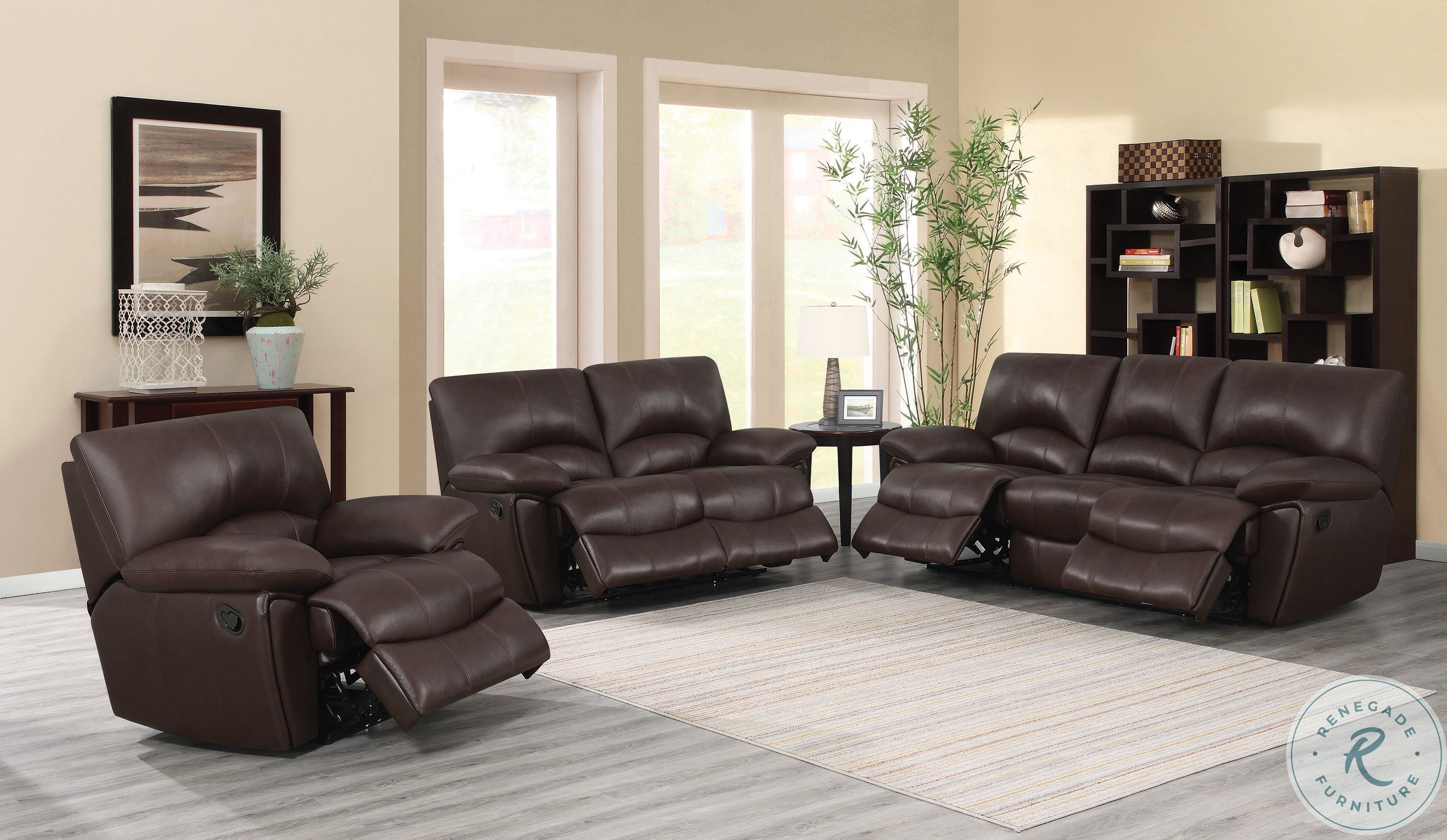 Clifford Chocolate Leather Double Reclining Sofa | HomeGalleryStores ...