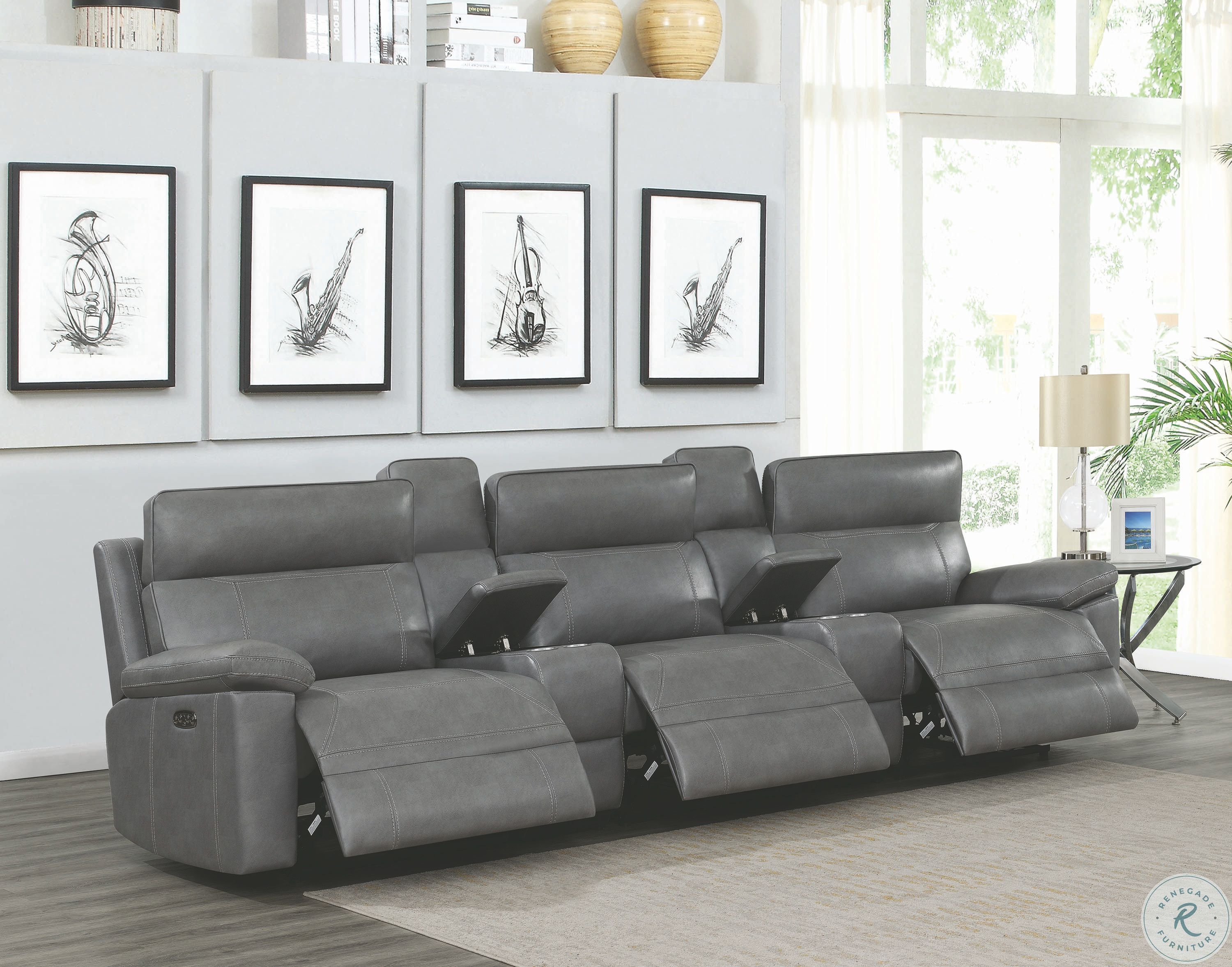 Albany Gray Power Reclining With Power Headrest 3 Seater Home Theater