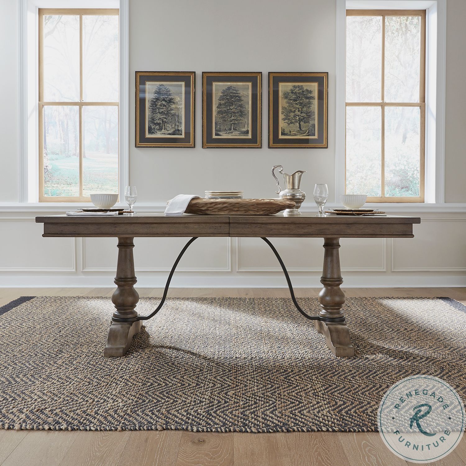 Americana Farmhouse Dusty Taupe Trestle Extendable Dining Table From