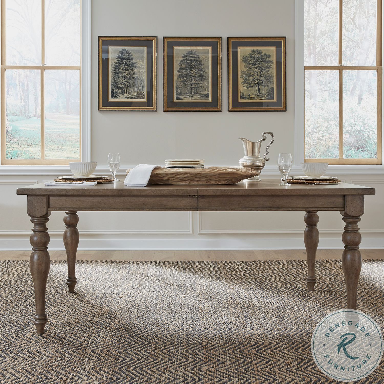 Americana Farmhouse Dusty Taupe Rectangular Leg Extendable Dining Table From Liberty Home