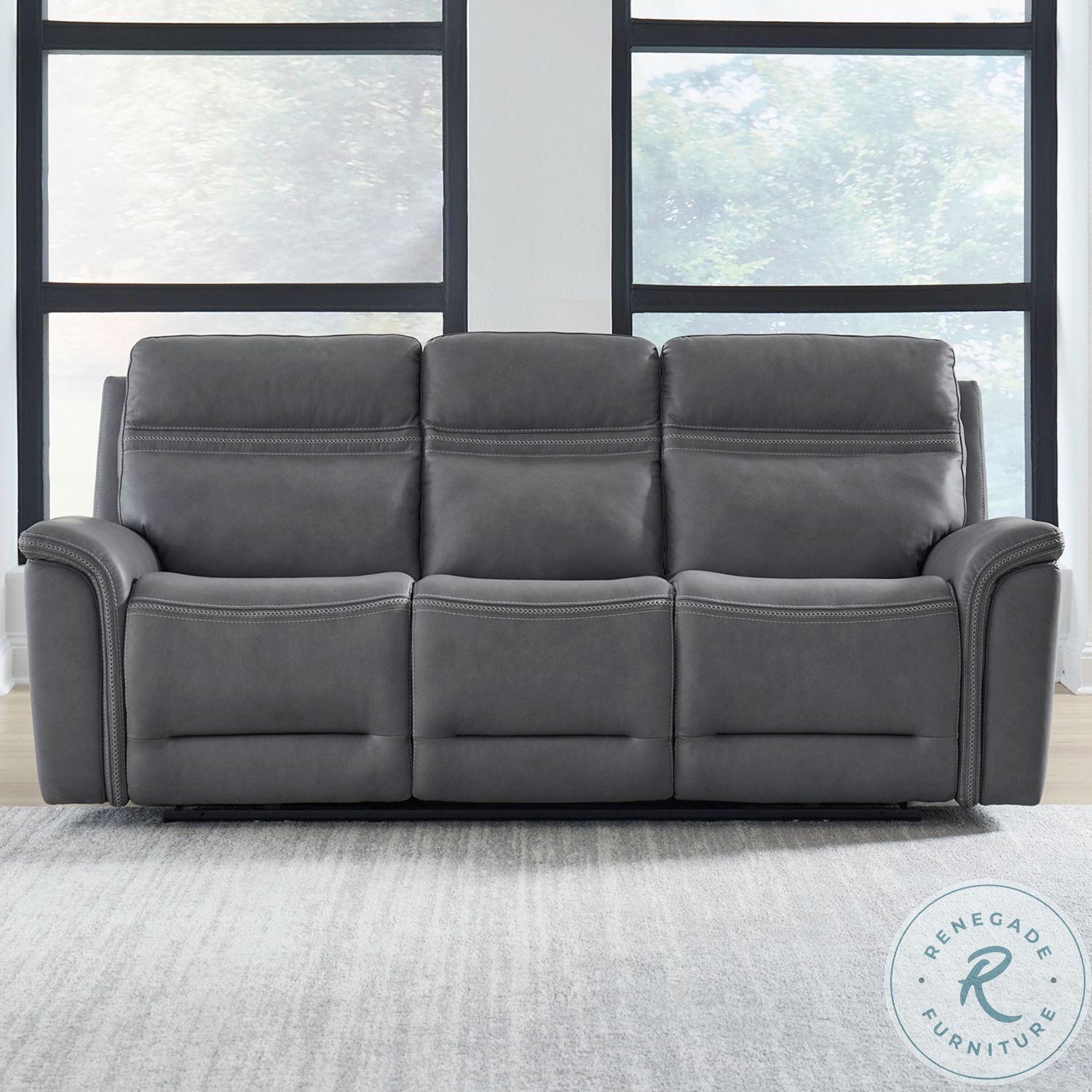Cooper Bleu Gray Leather Triple Zero Gravity Power Reclining Sofa with ...