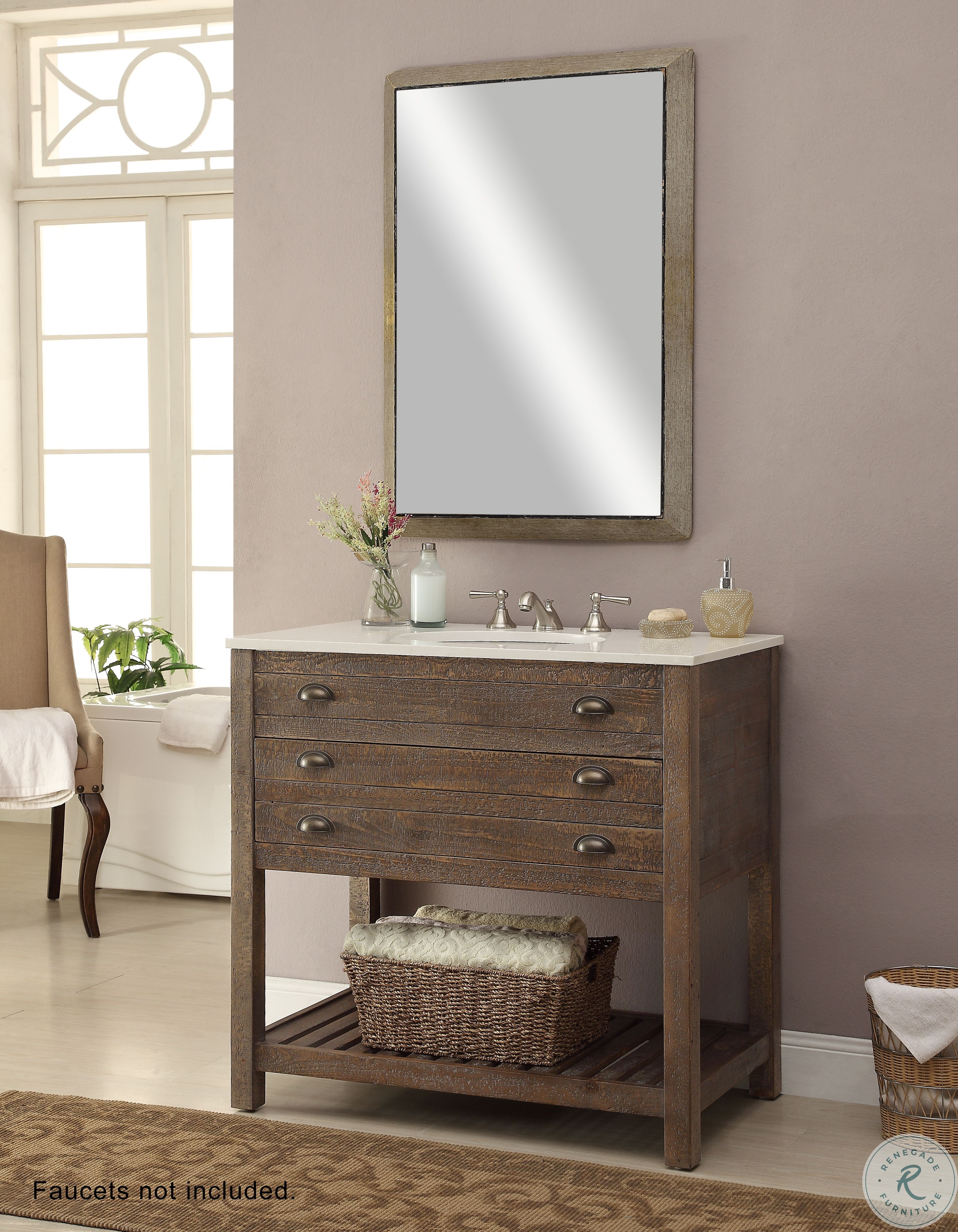 36" Cayhill Distressed Brown One Drawer Sink Vanity