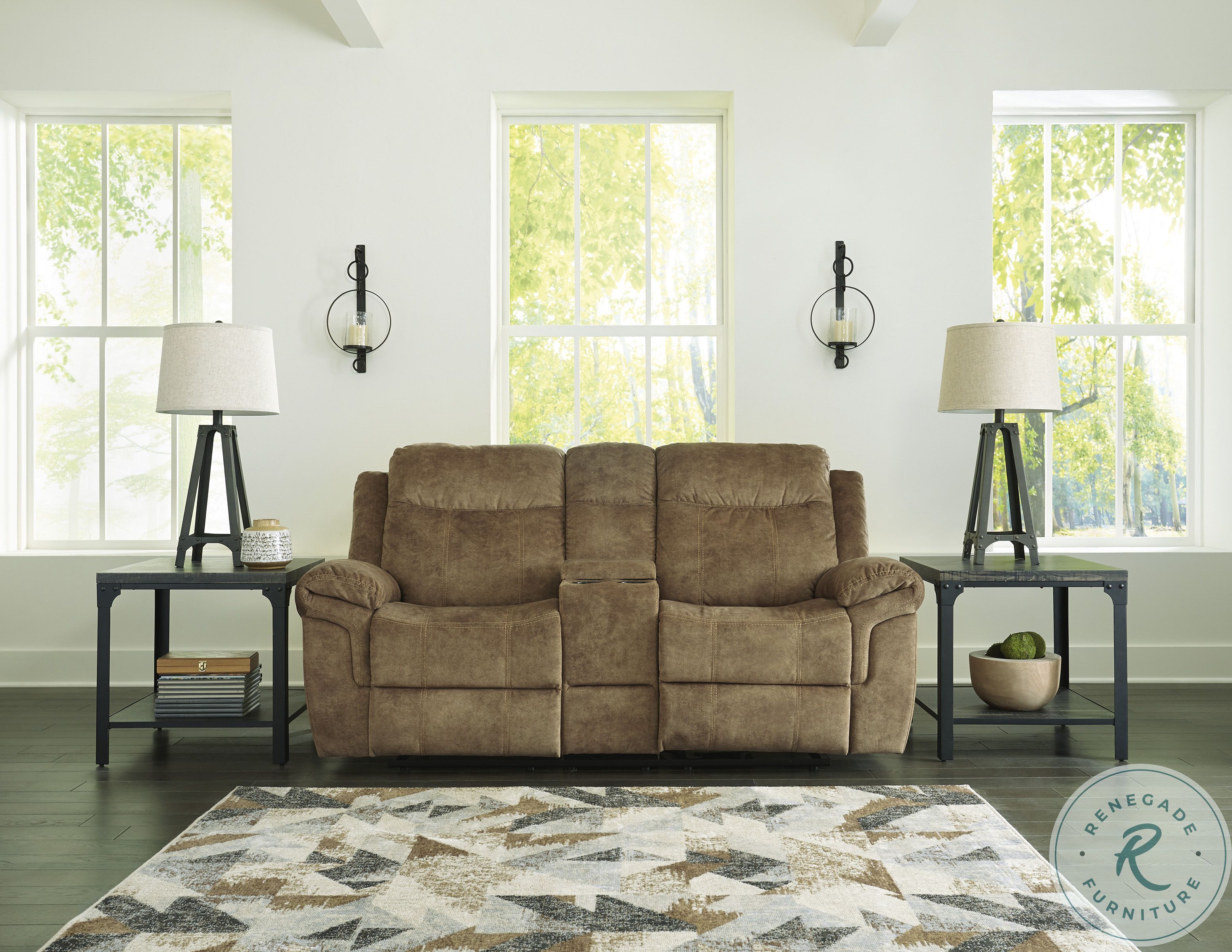 Huddle Up Nutmeg Double Reclining Console Loveseat HomeGalleryStores
