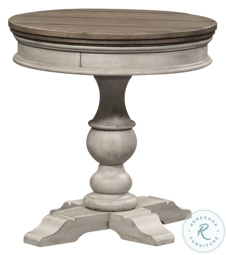 Heartland Antique White Round Pedestal Chair Side Table
