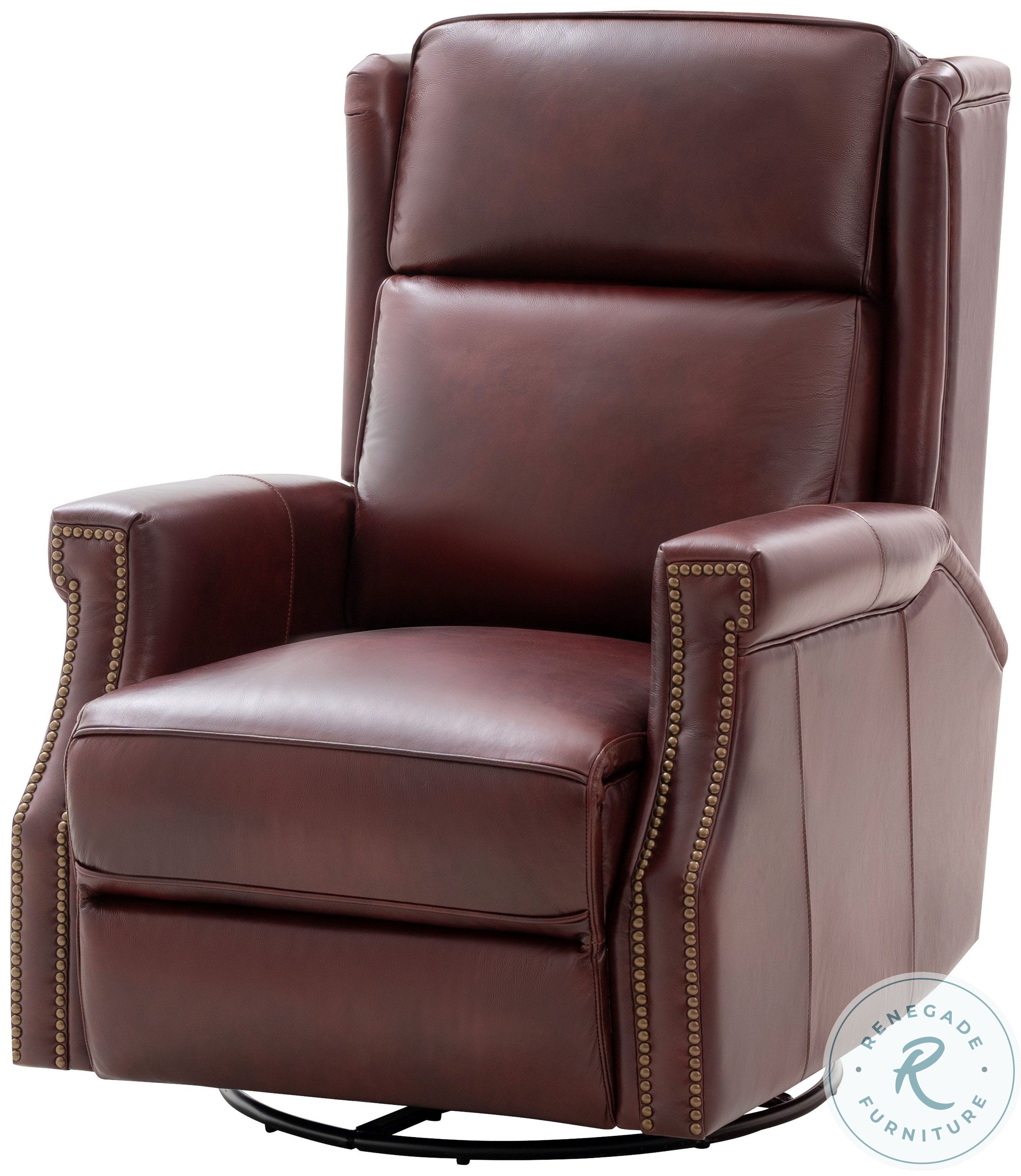 Brookmore Emerson Sangria Leather Swivel Glider Recliner With Power