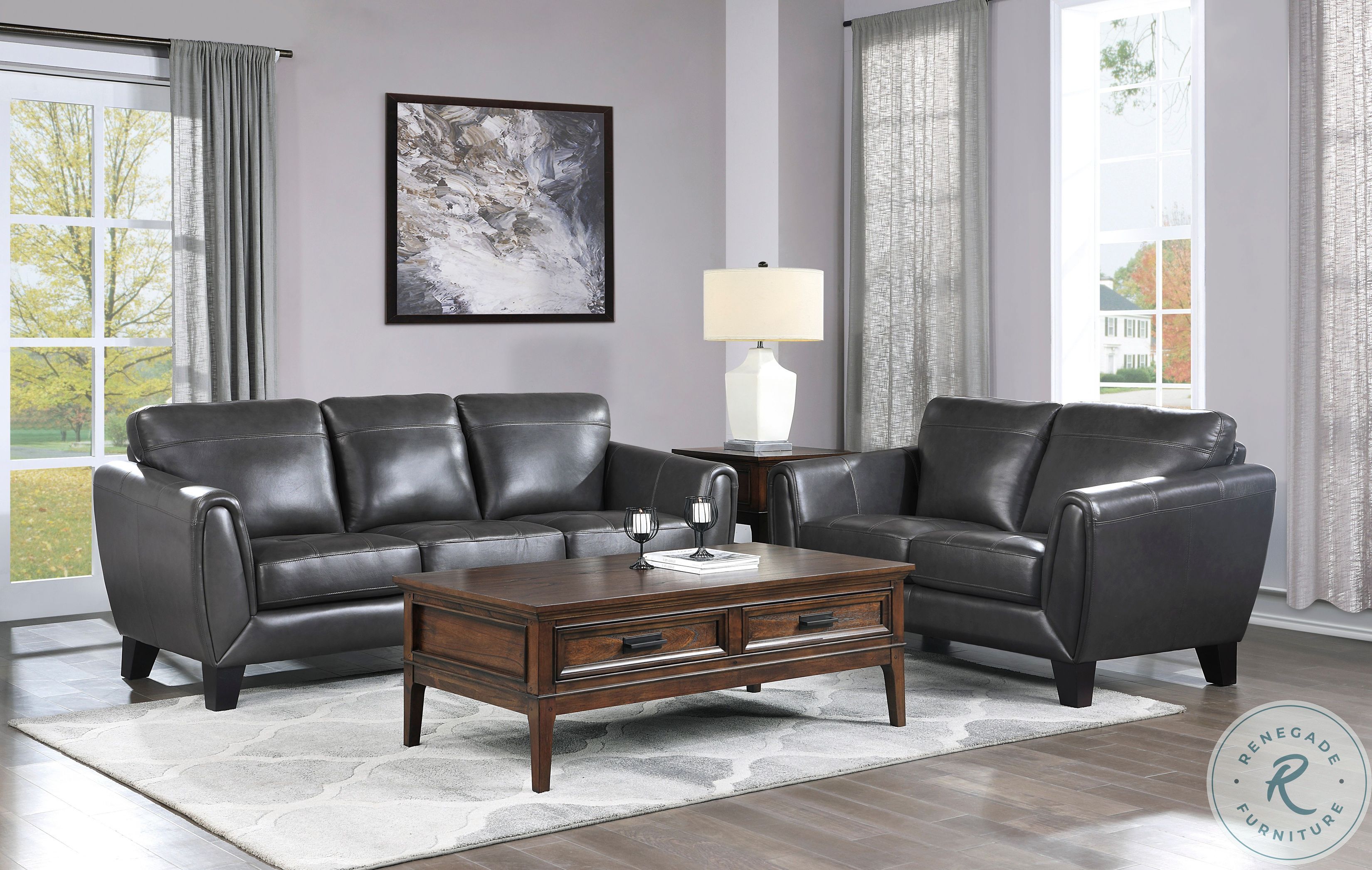 Spivey Dark Gray Leather Living Room Set 9460DG3