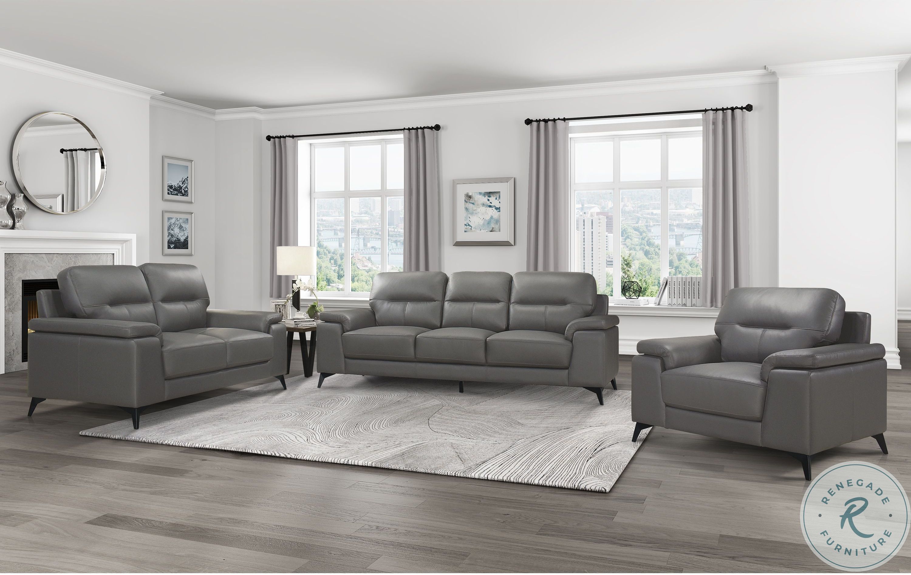 Mischa Dark Gray Leather Living Room Set