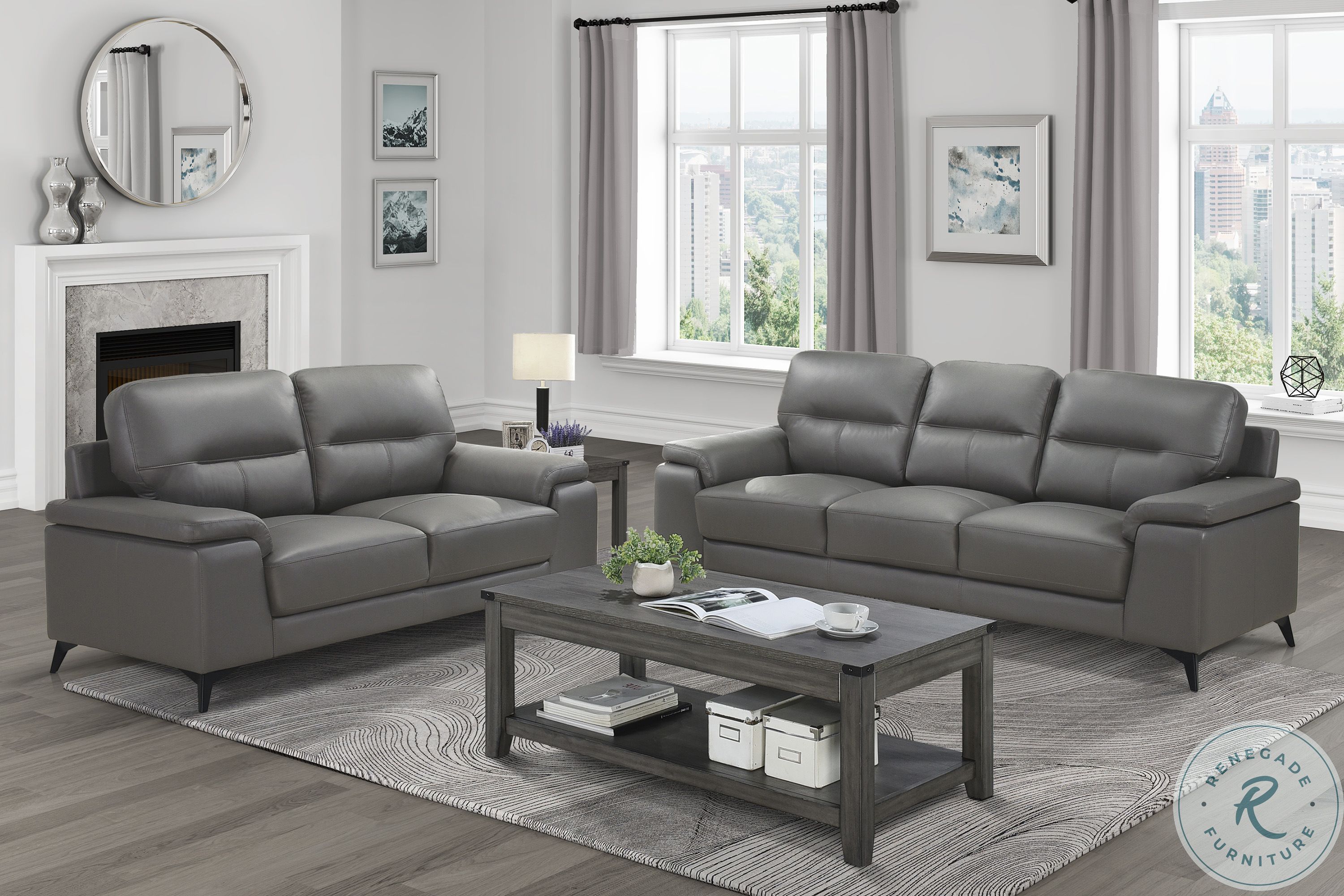Mischa Dark Gray Leather Living Room Set