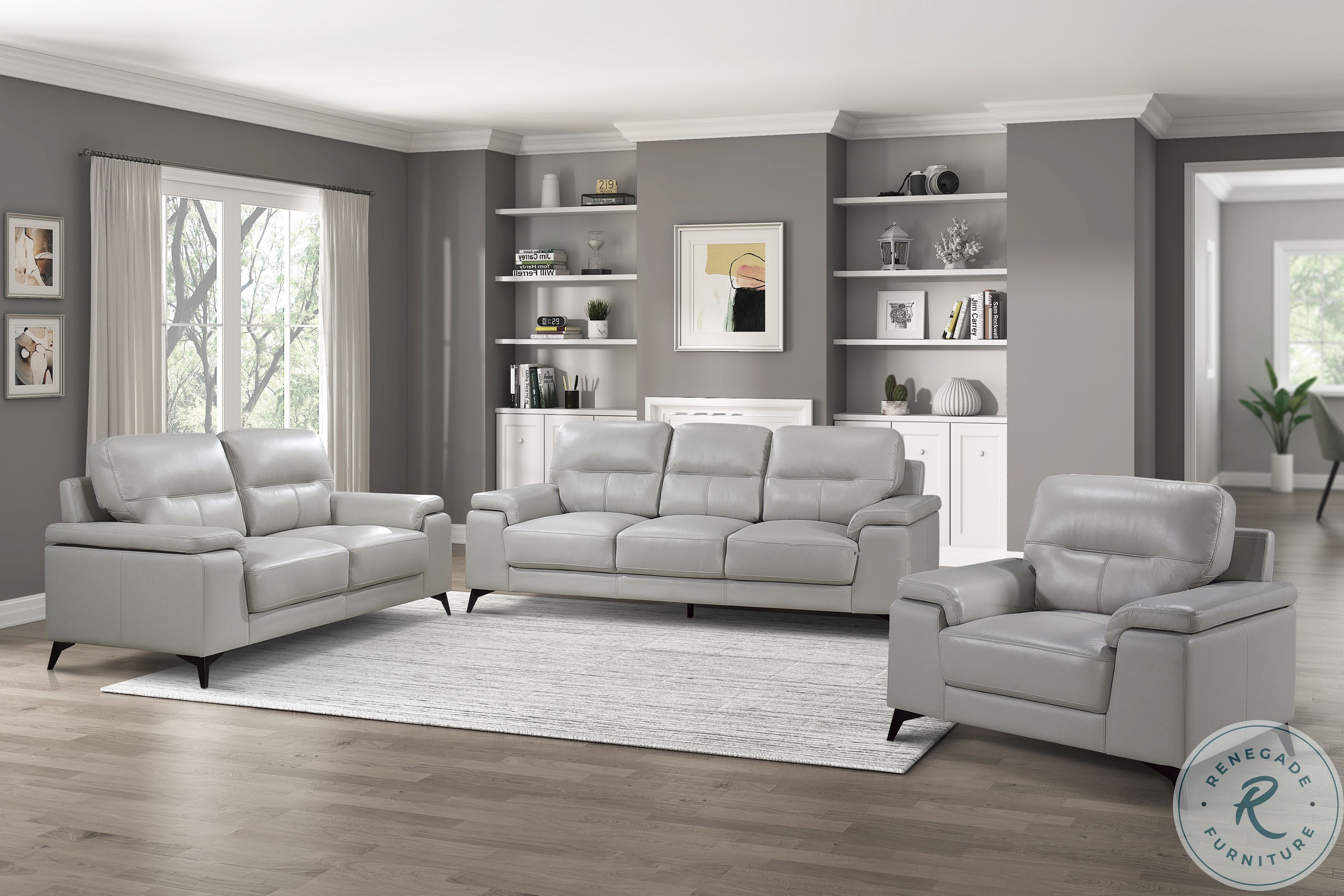 Mischa Silver Gray Leather Living Room Set