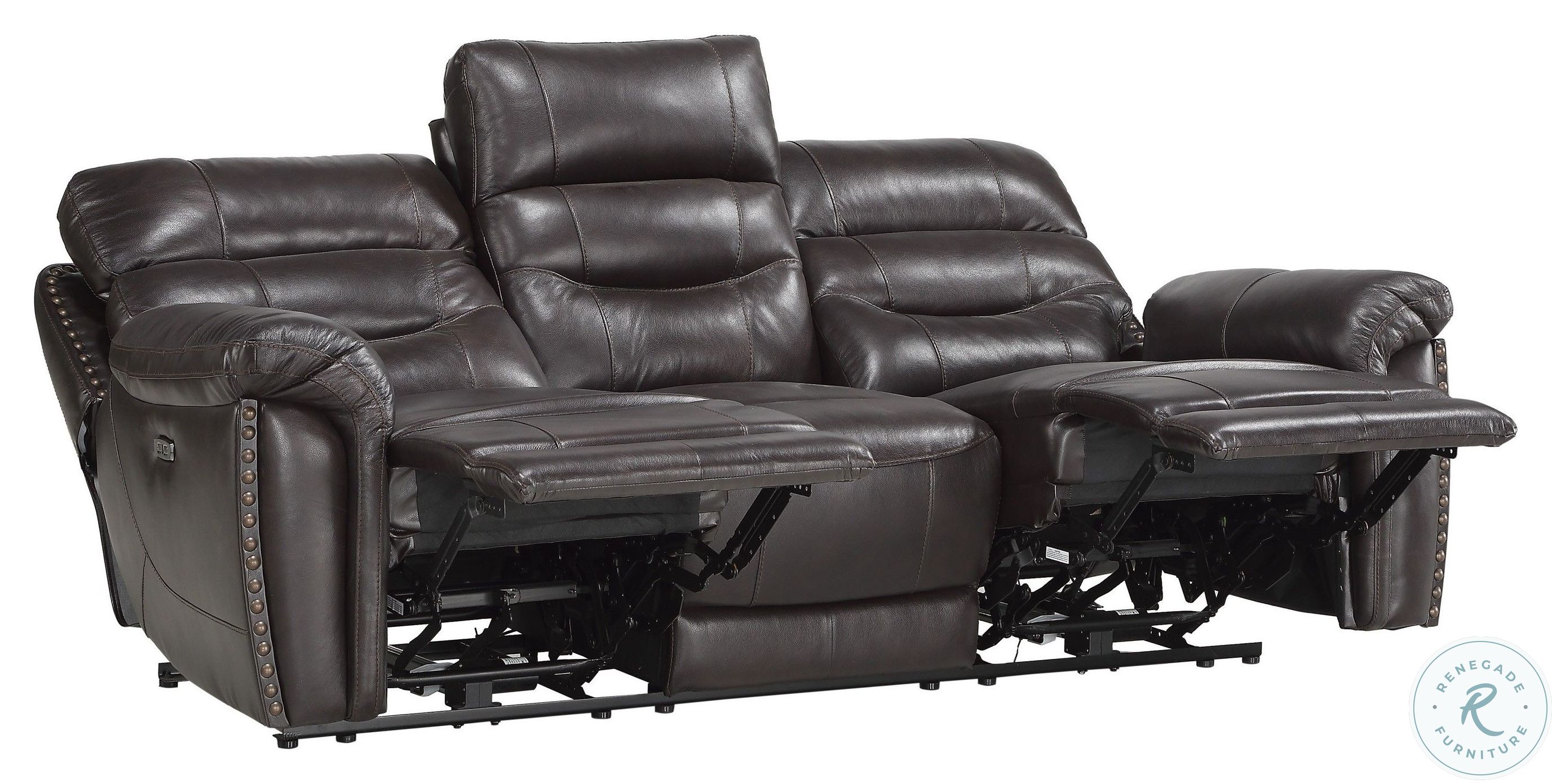 Lance Brown Leather Power Double Reclining Sofa With Power Headrests