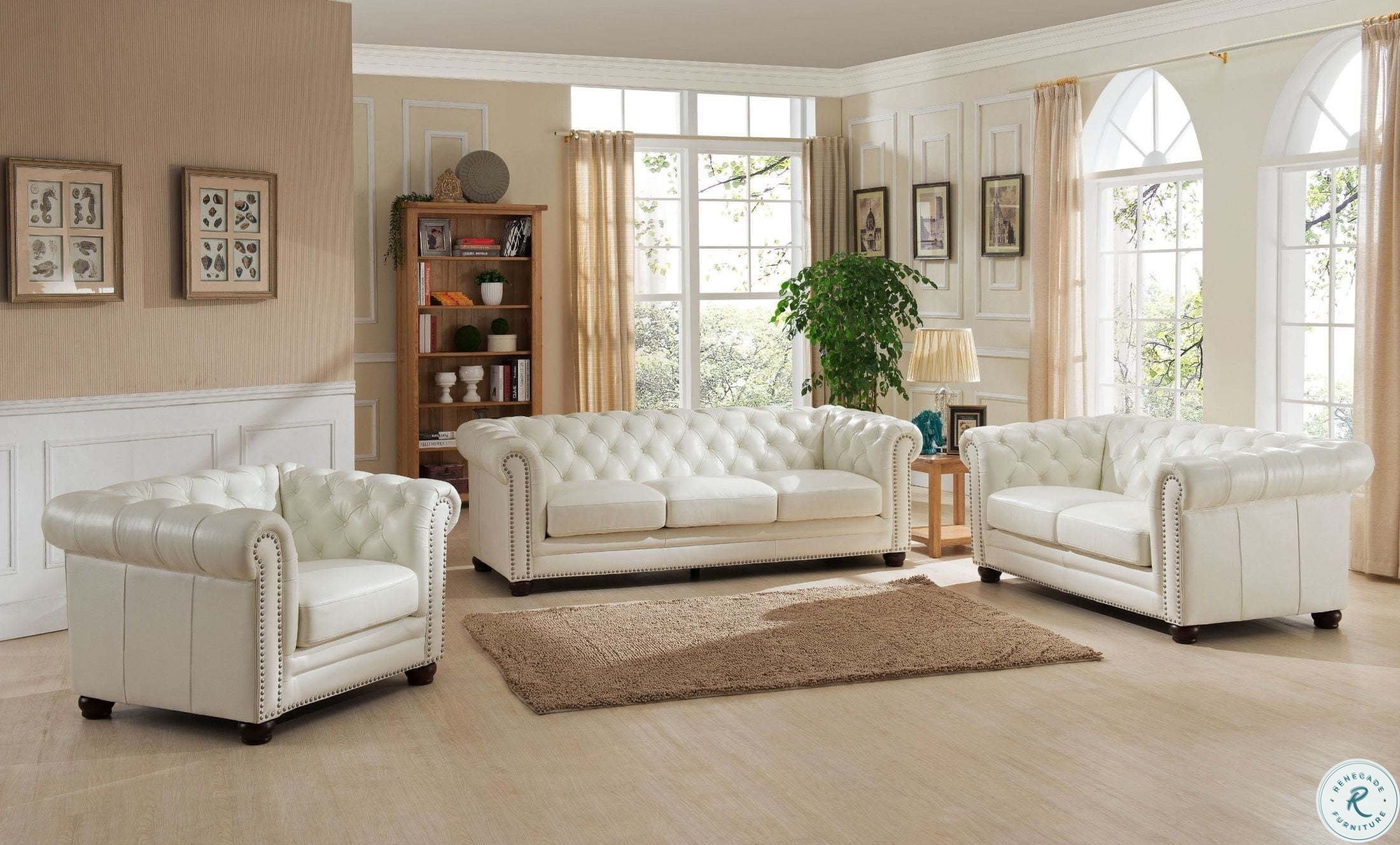 Monaco Pearl White Leather Sofa