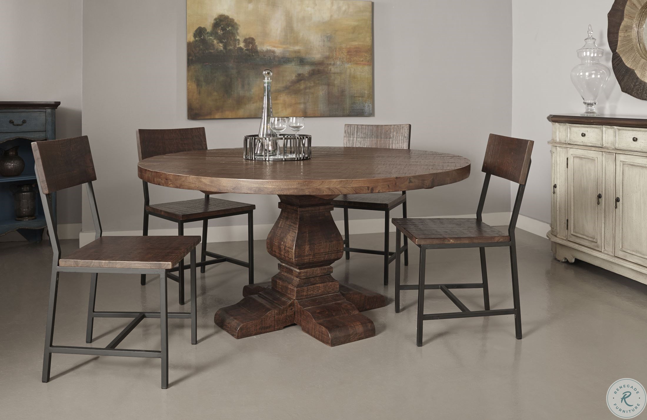 Woodbridge Distressed Brown Round Dining Room Set 98211