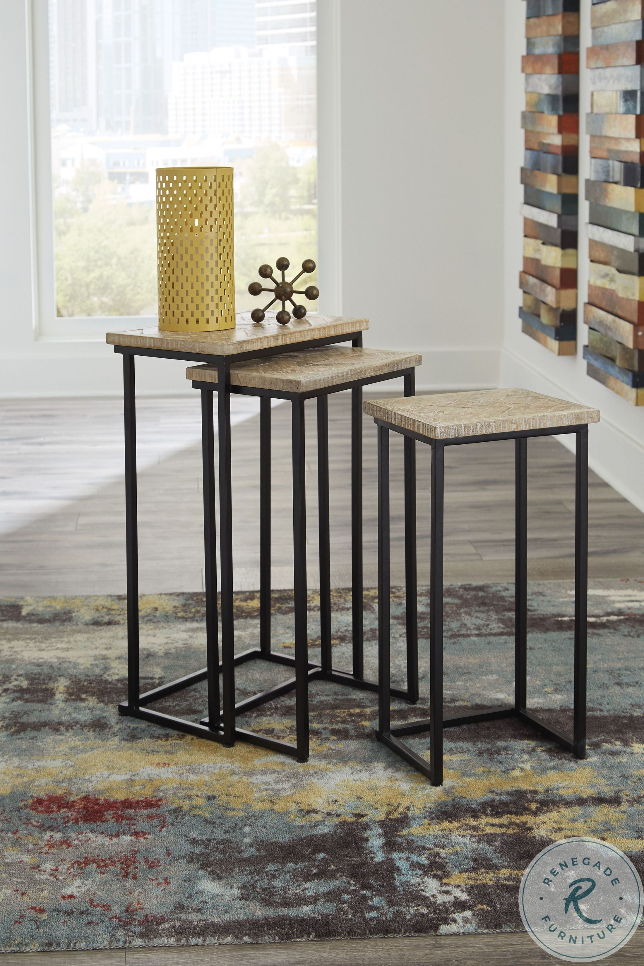Cainthorne Distressed White and Black Accent Table Set of 3