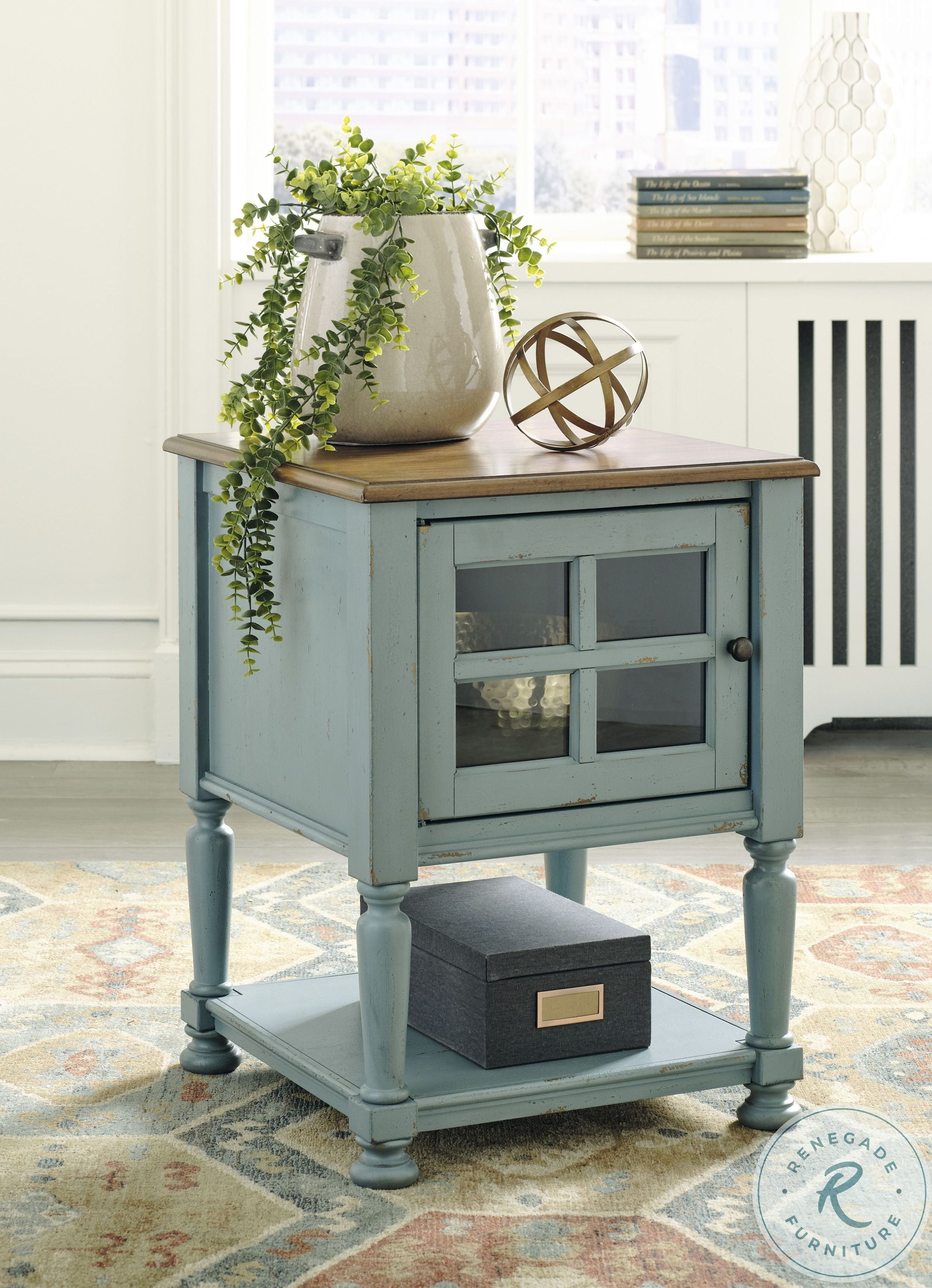 Mirimyn Teal and Brown Accent Cabinet