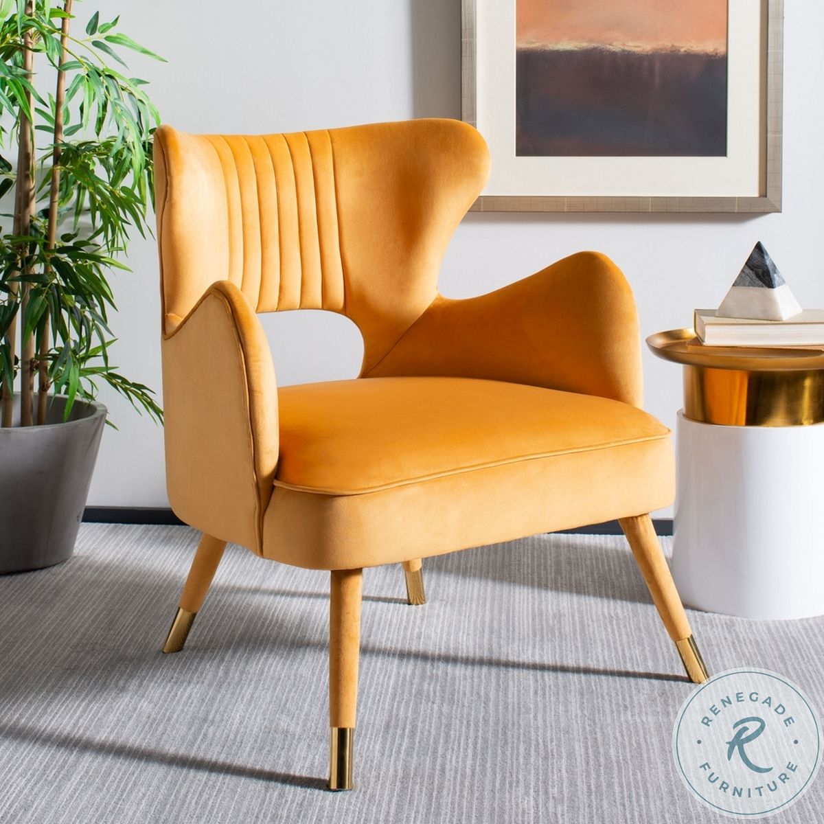 Blair Marigold And Gold Wingback Accent Chair