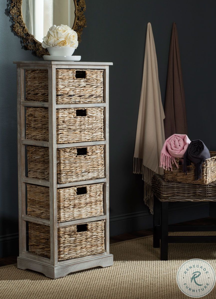 Vedette Vintage White 5 Wicker Basket Storage Tower HomeGalleryStores