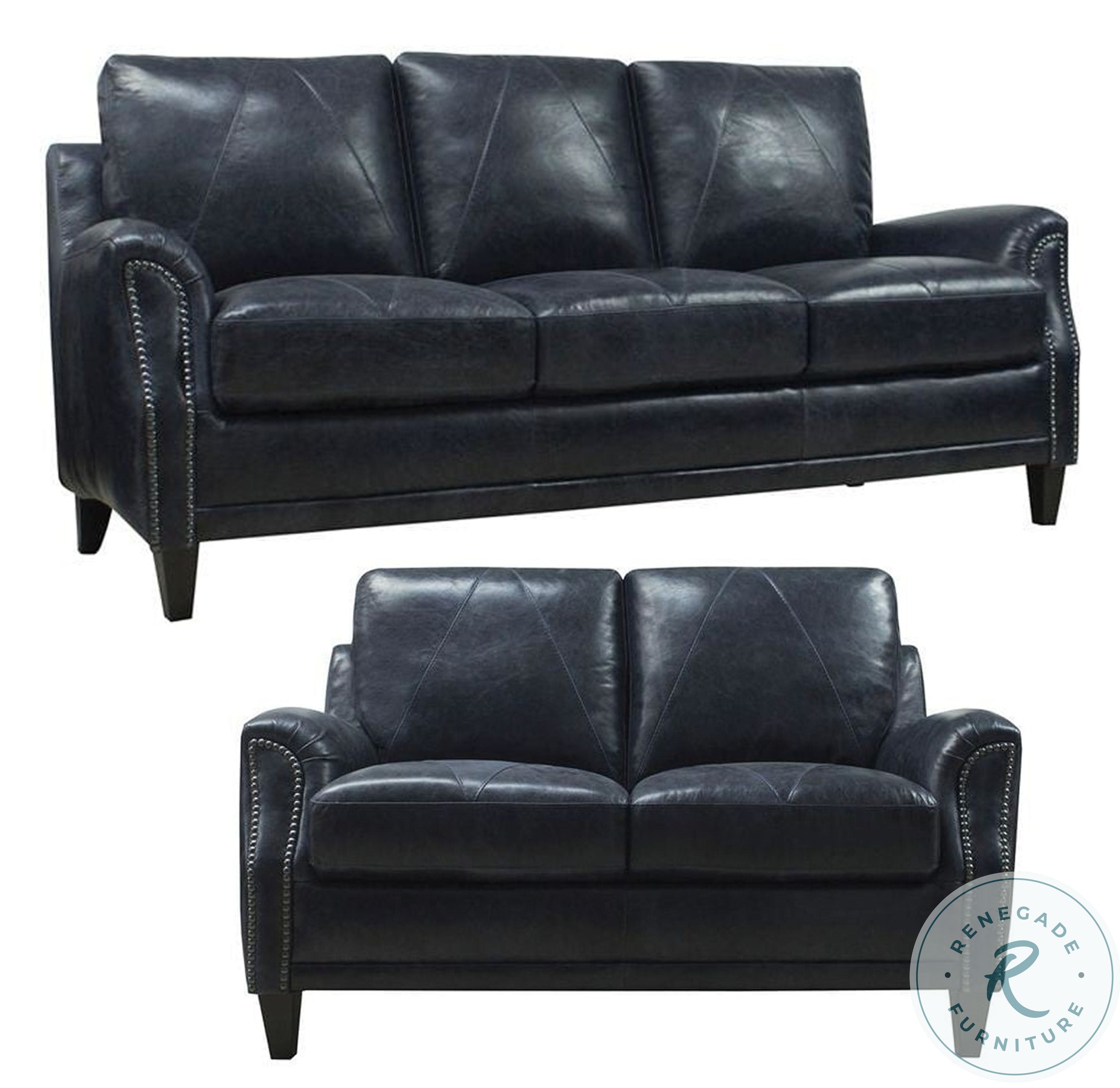Mendy Midnight Blue Leather Living Room Set ANYA3513MIDNIGHTBLUESOFA