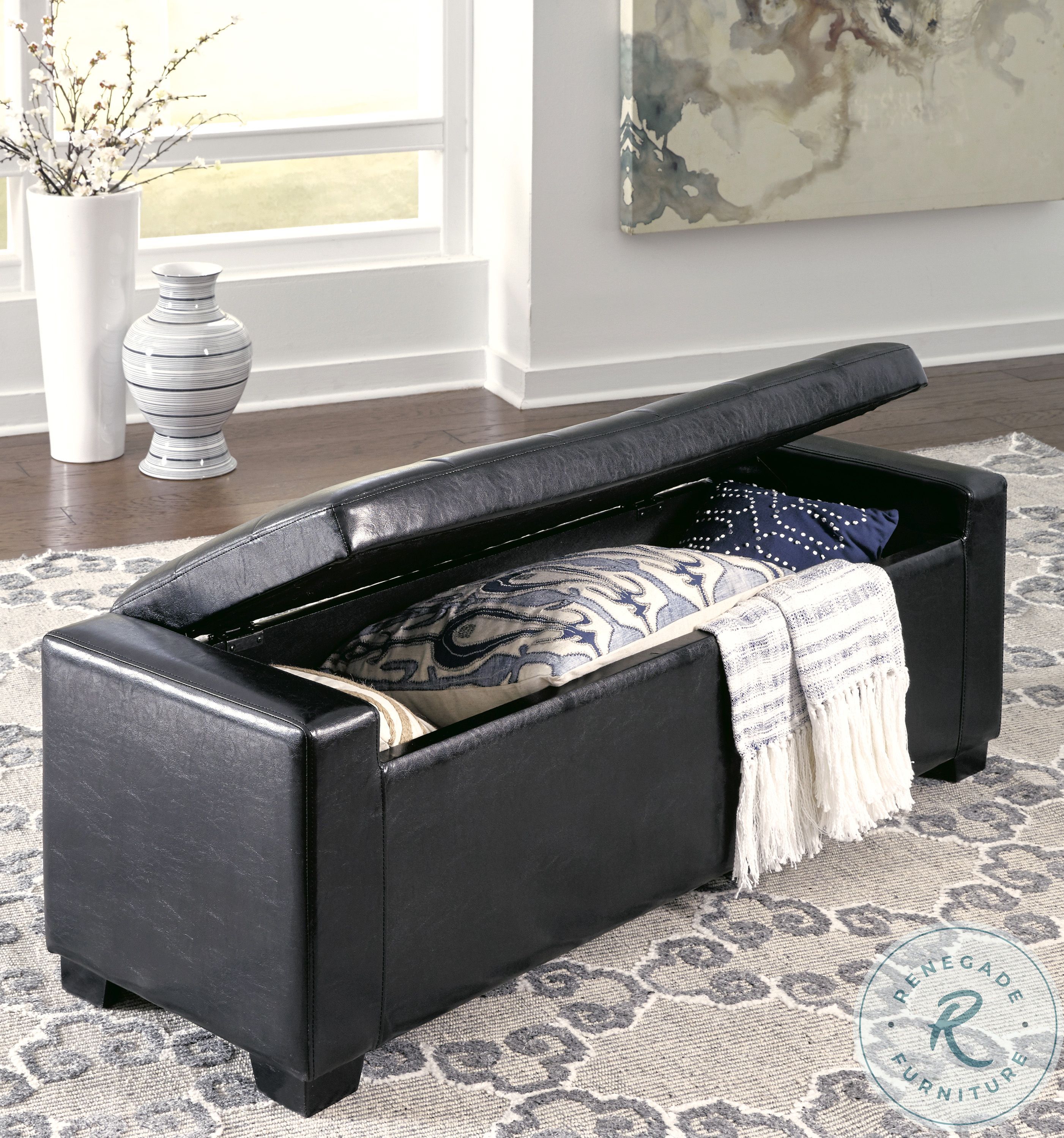 Benches Black Upholstered Storage Bench B010209