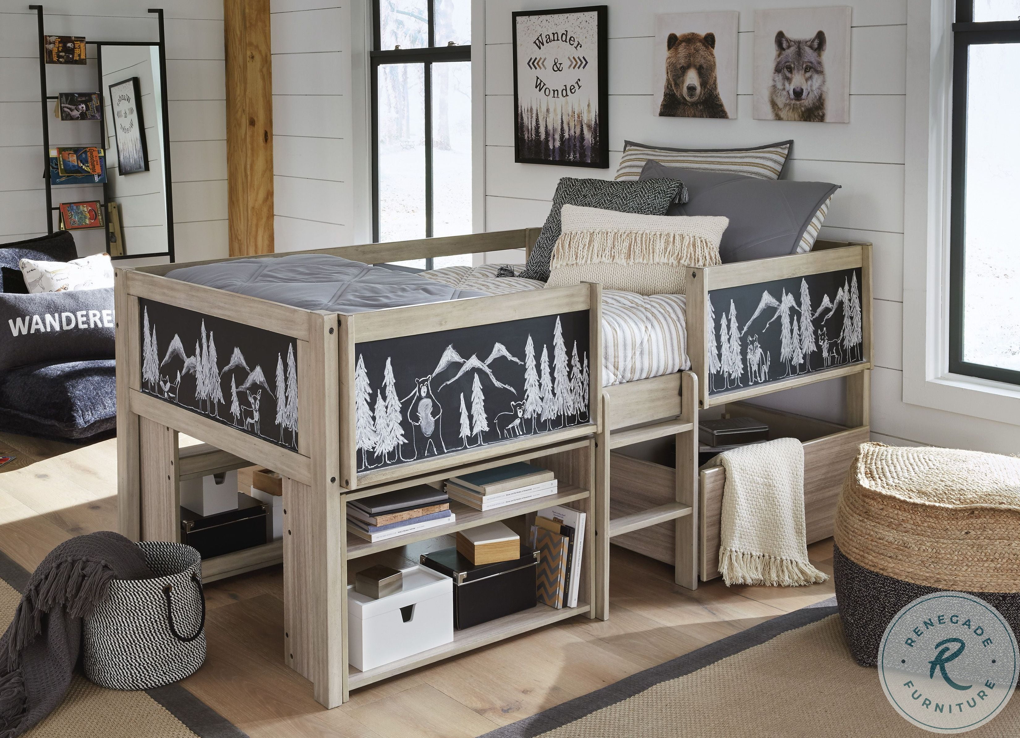 Wrenalyn Beige Twin Bookcase Loft Bed B0816262S