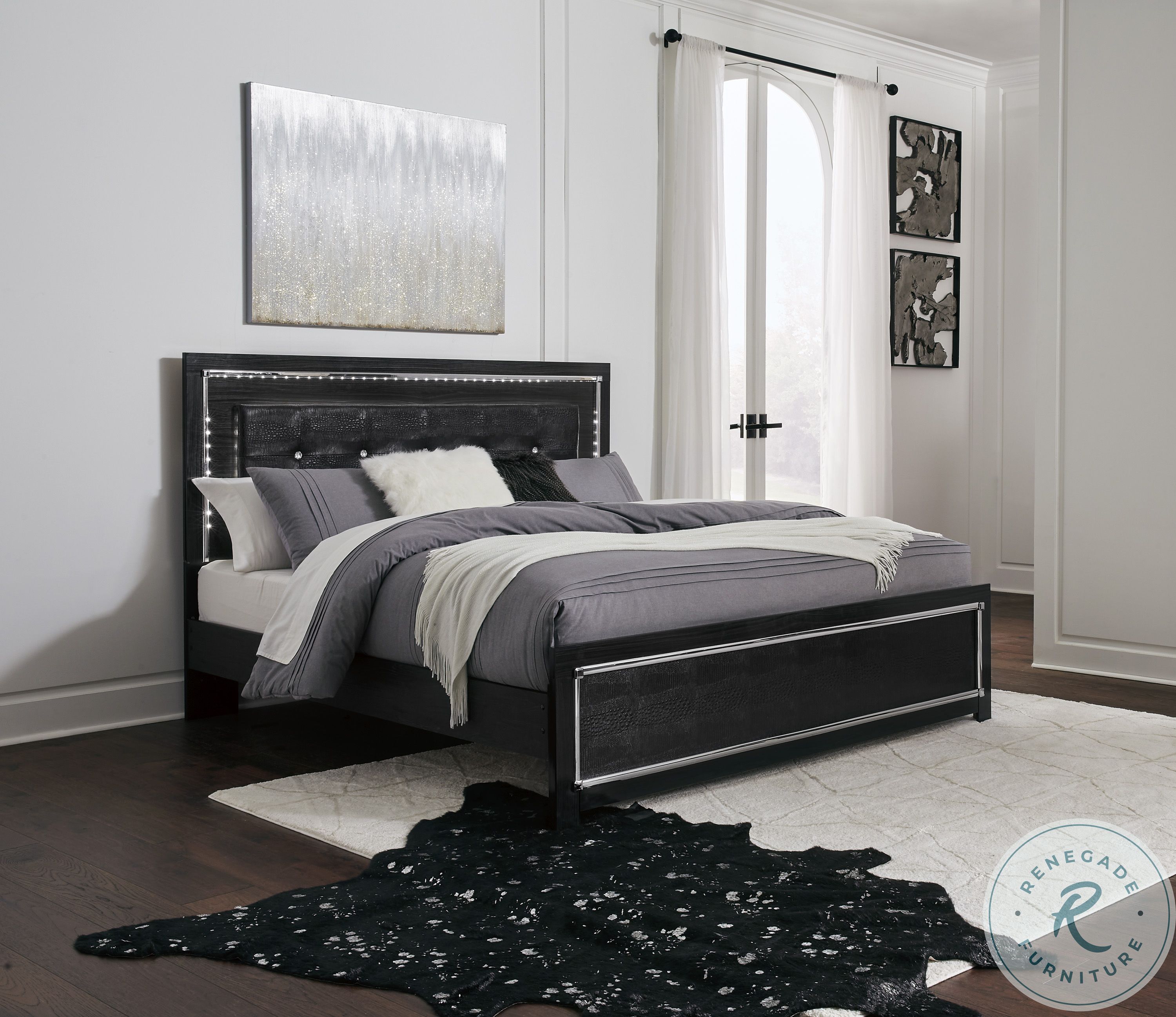 Kaydell Black Upholstered King Panel Bed | HomeGalleryStores.com ...