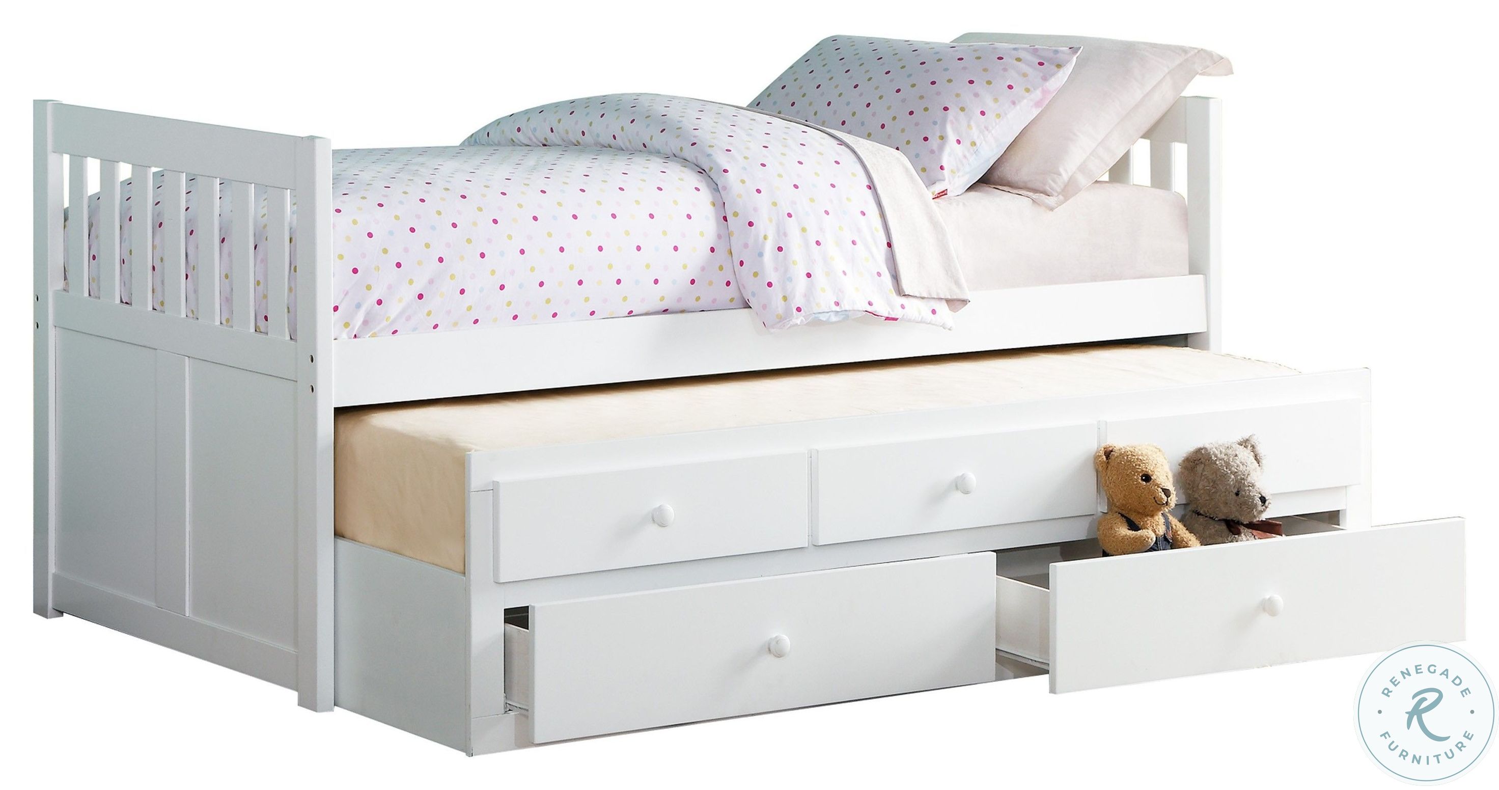 Galen White Twin Panel Storage Trundle Bed