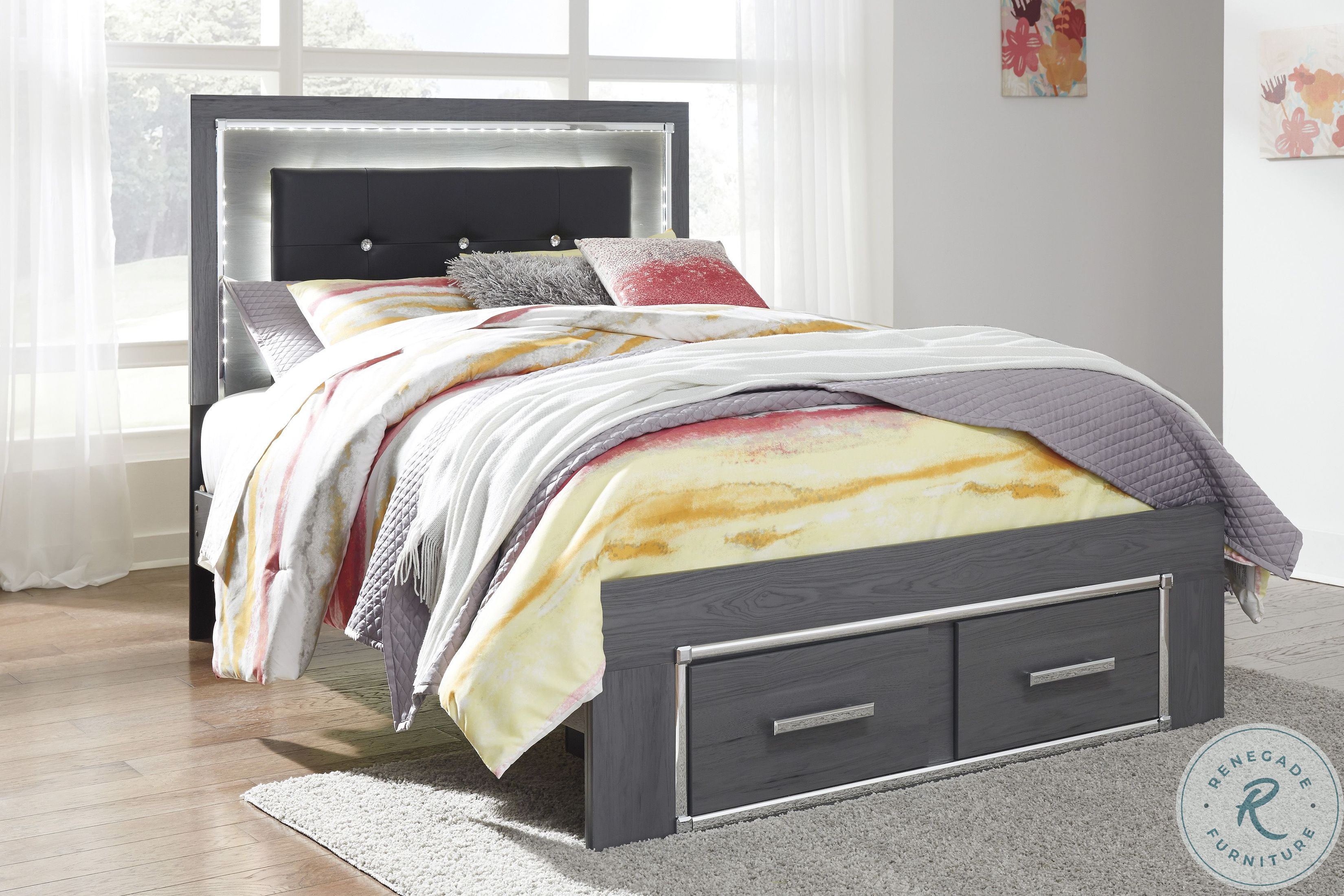 Lodanna Gray Queen Upholstered Panel Storage Bed HomeGalleryStores