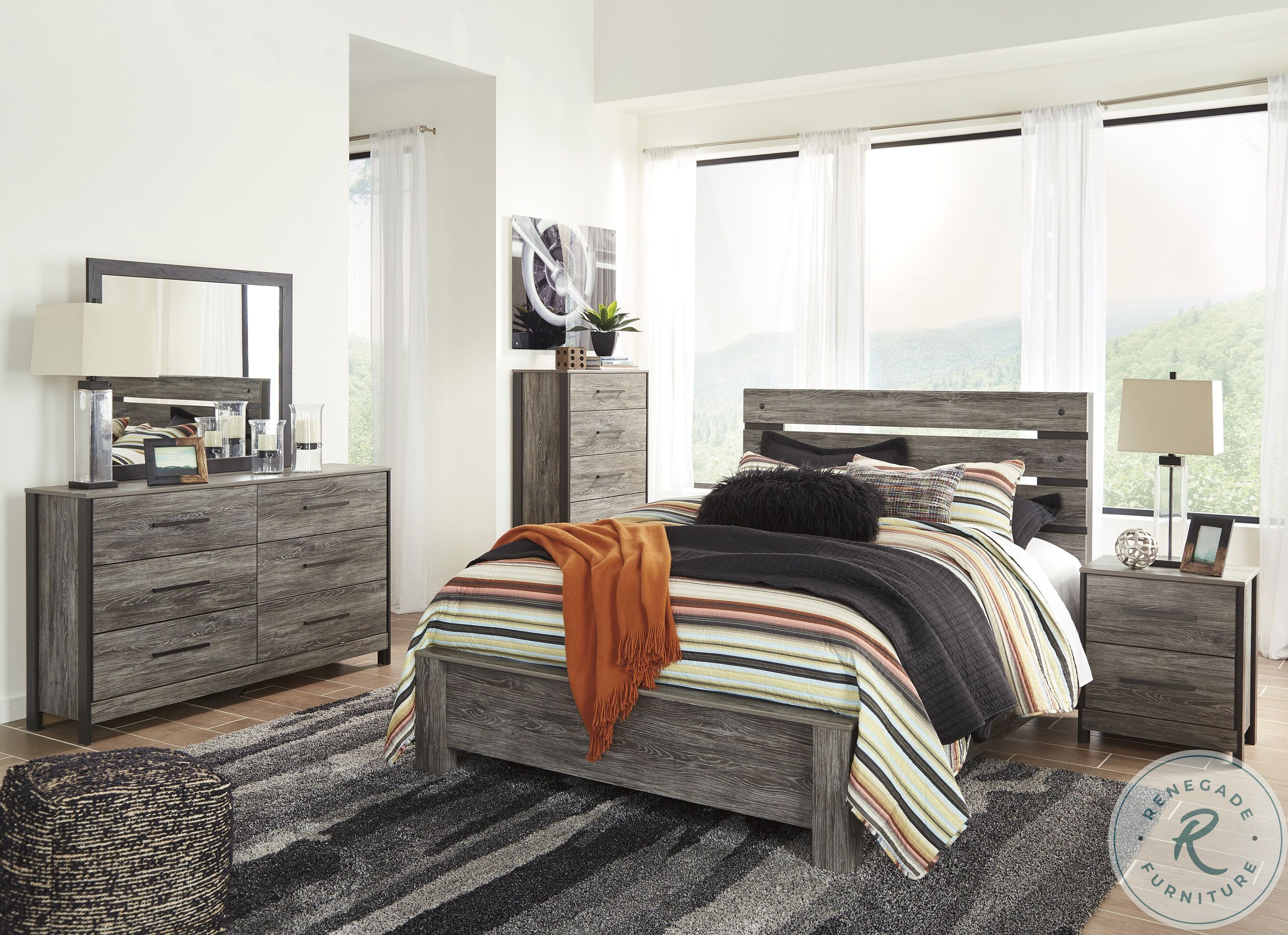 Cazenfeld Black and Gray Queen Panel Bed B227545796