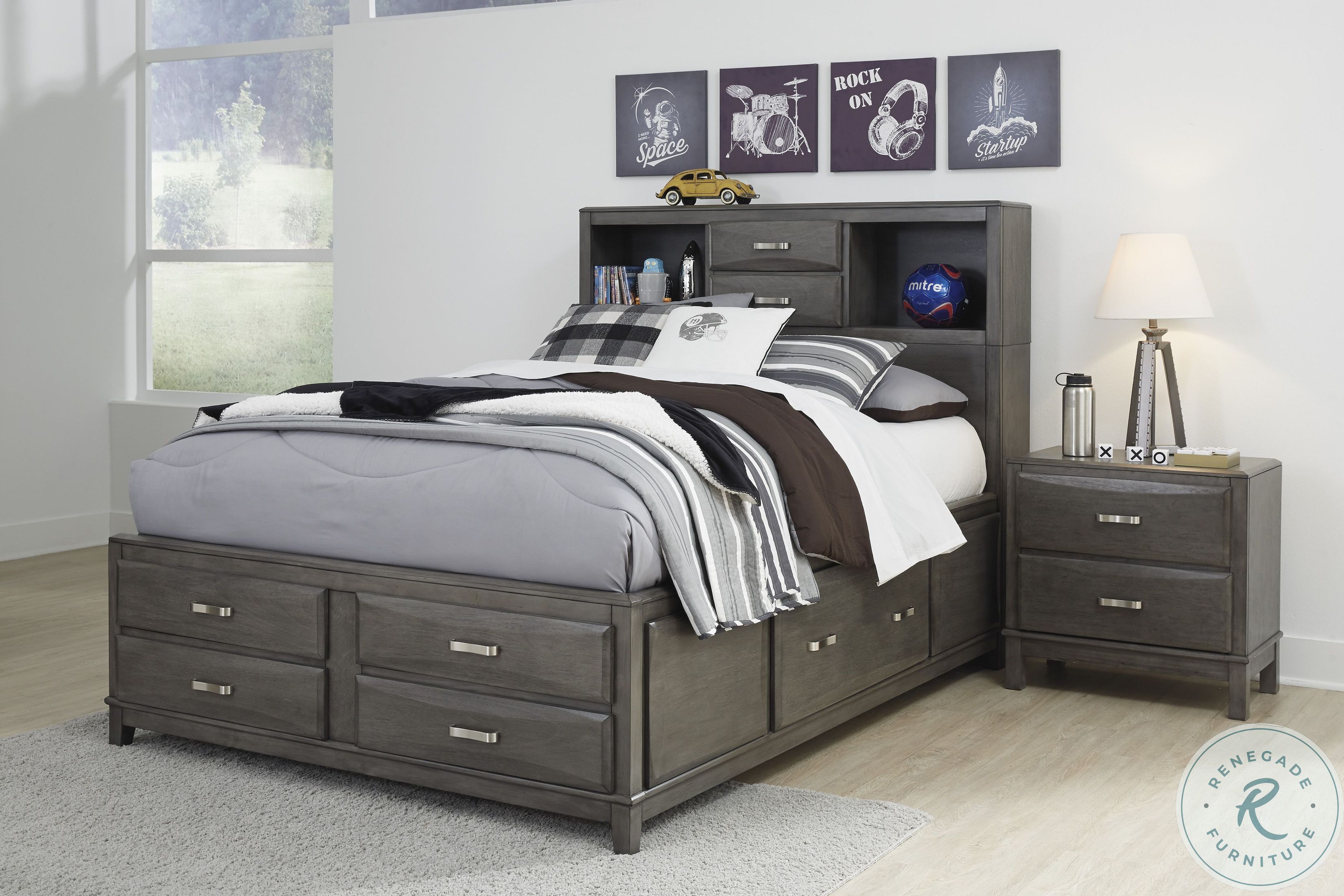 Caitbrook Gray Full Bookcase Storage Bed B476