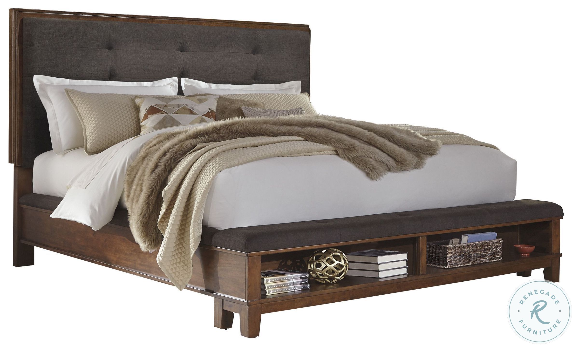 Ralene Dark Brown Queen Upholstered Storage Panel Bed