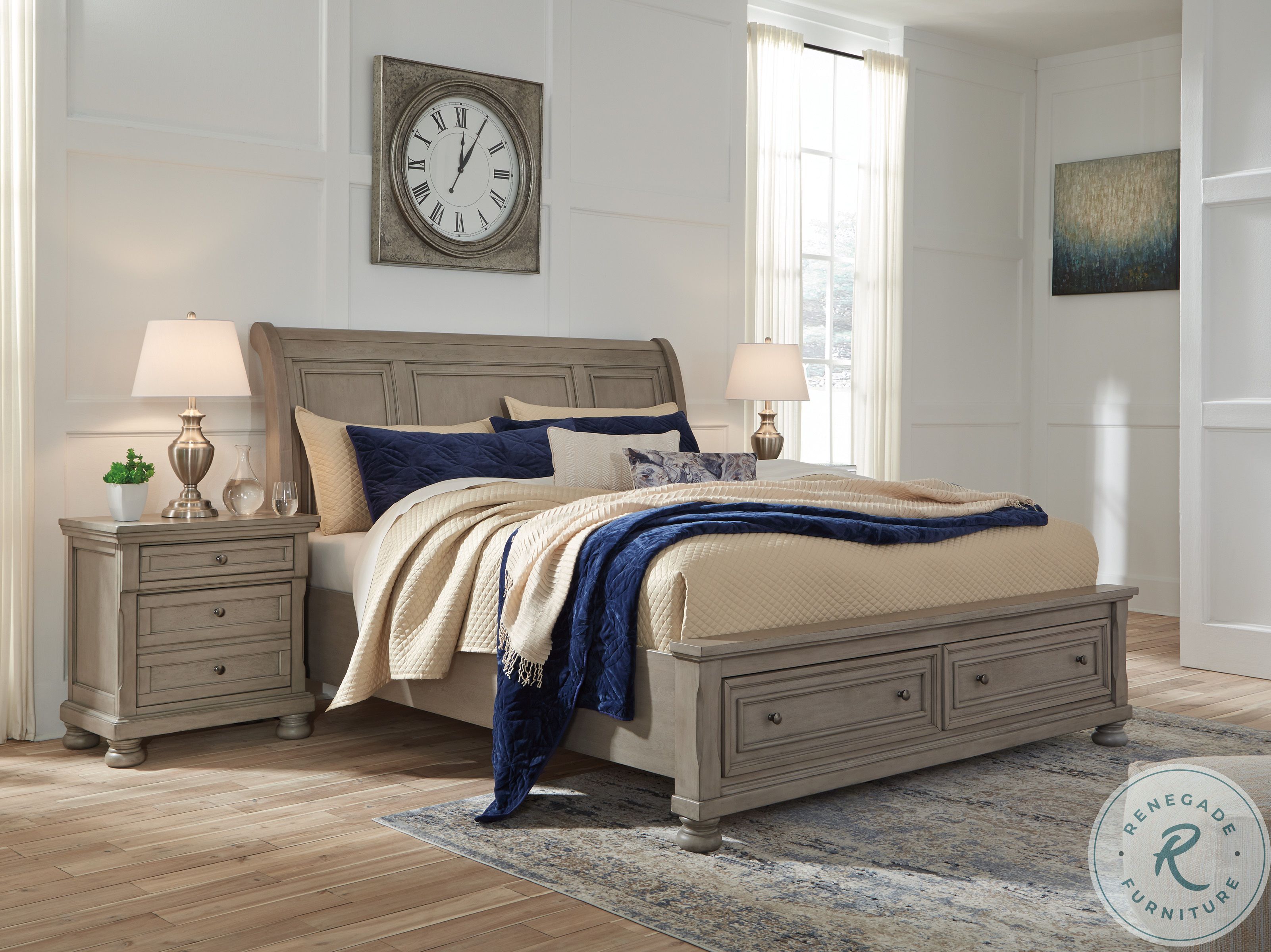 Lettner Light Gray Sleigh Storage Bedroom Set