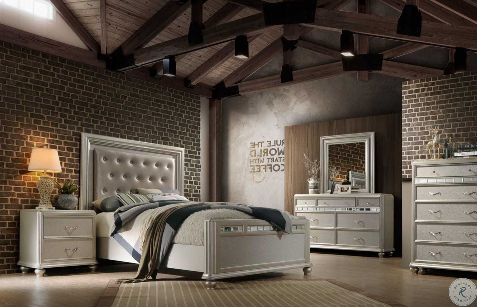 Kaleidoscope Platinum Upholstered Panel Bedroom Set HomeGalleryStores