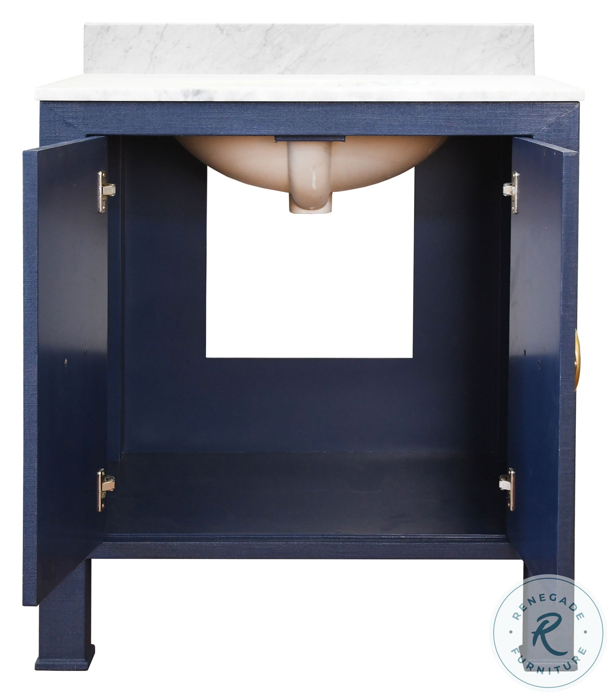 Blanche Navy With Antique Brass And White Carrara Marble Bath Vanity