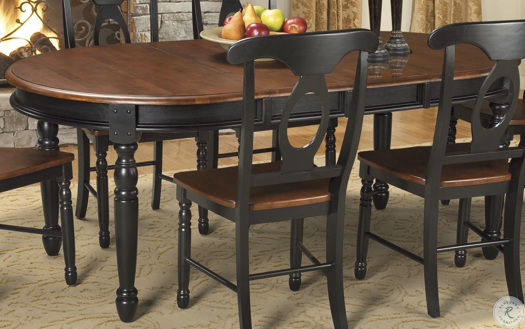 British Isles 76" Oak Black Extendable Oval Dining Room Set