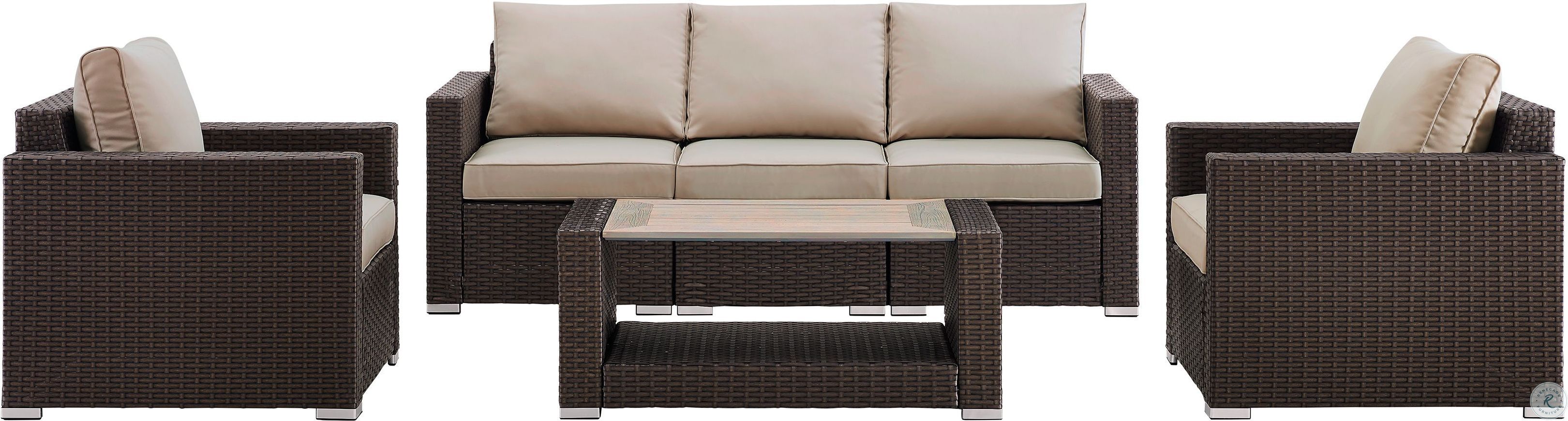 Modern Woven Rustic Brown And Beige Upholstered Outdoor Conversation Set