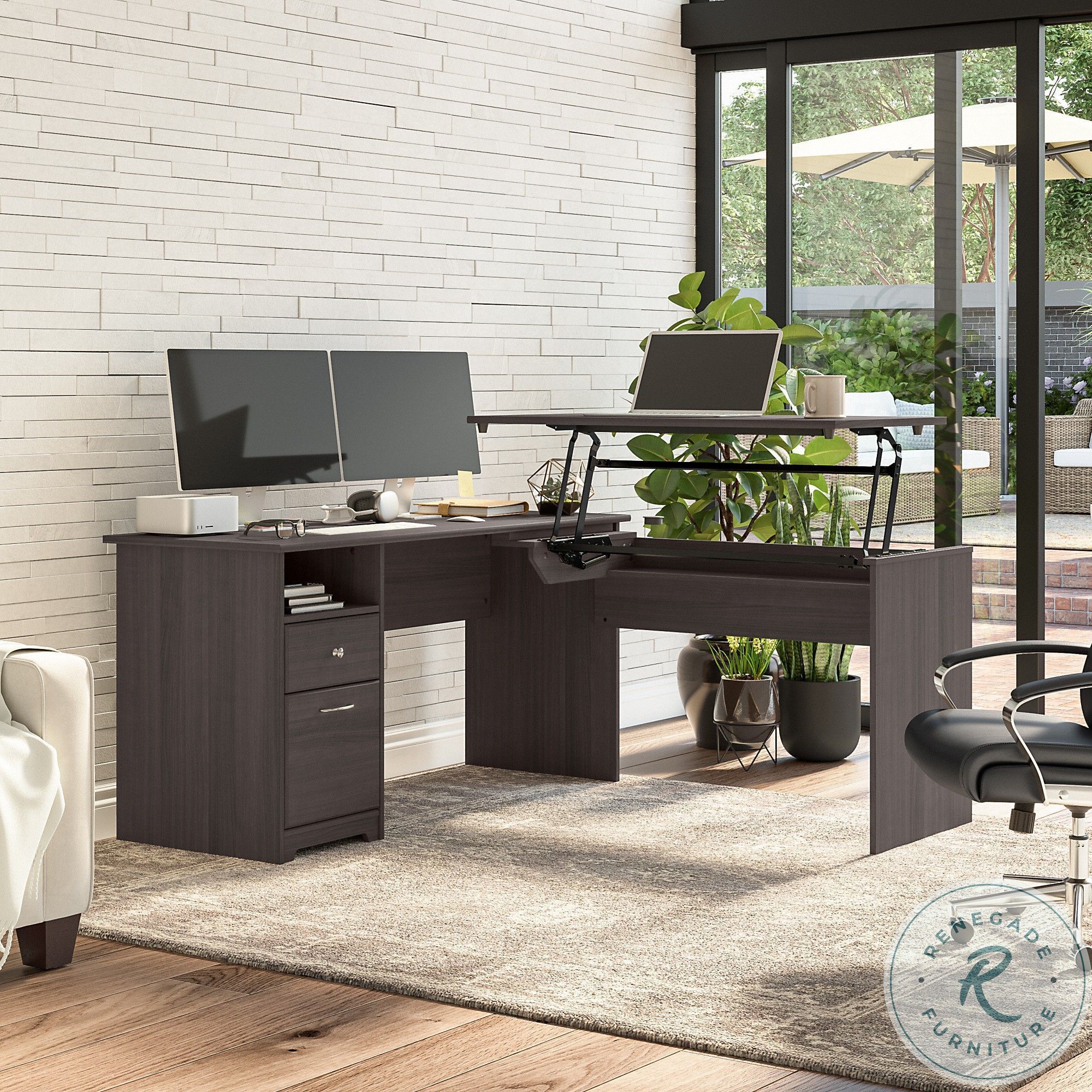 Cabot Heather Gray 60" 3 Position Sit to Stand L Shaped Desk From Bush