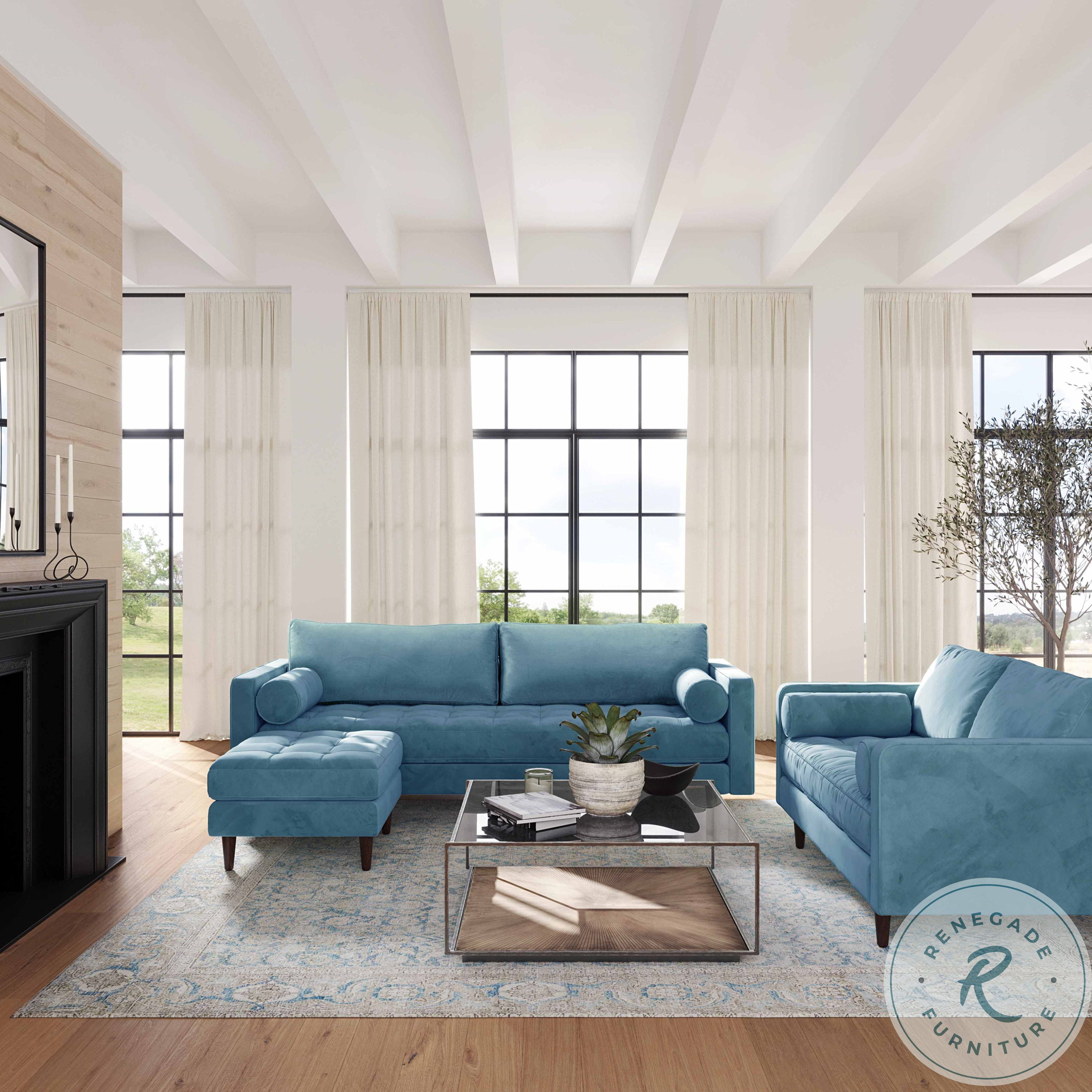 Cave Dusty Blue Velvet Living Room Set From Renegade L00123HGS