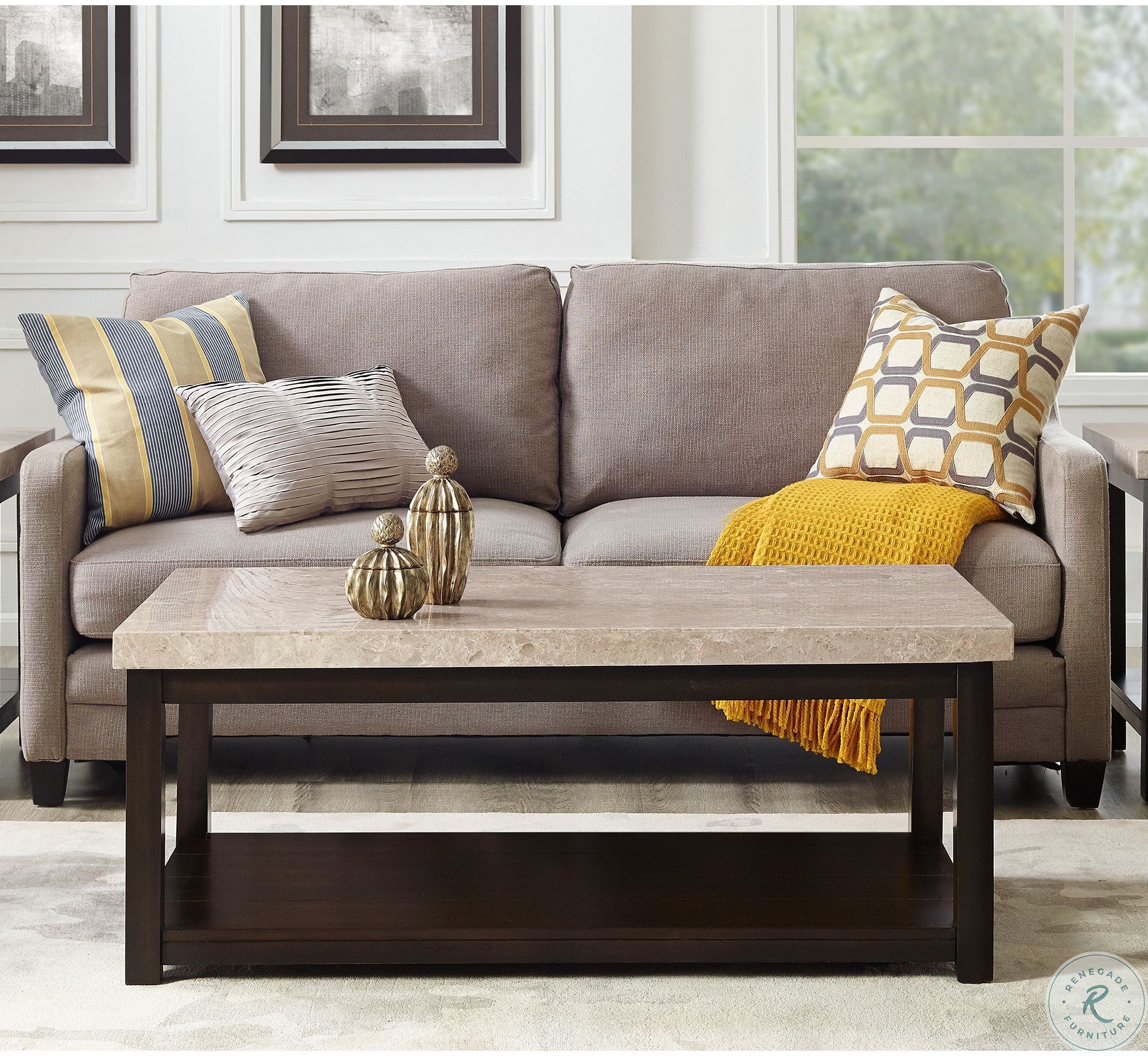 Caleb Espresso Coffee Table With Marble Top