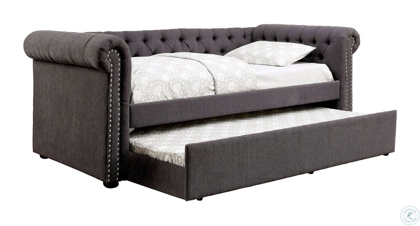 Leanna Gray Upholstered Queen Daybed with Trundle HomeGalleryStores