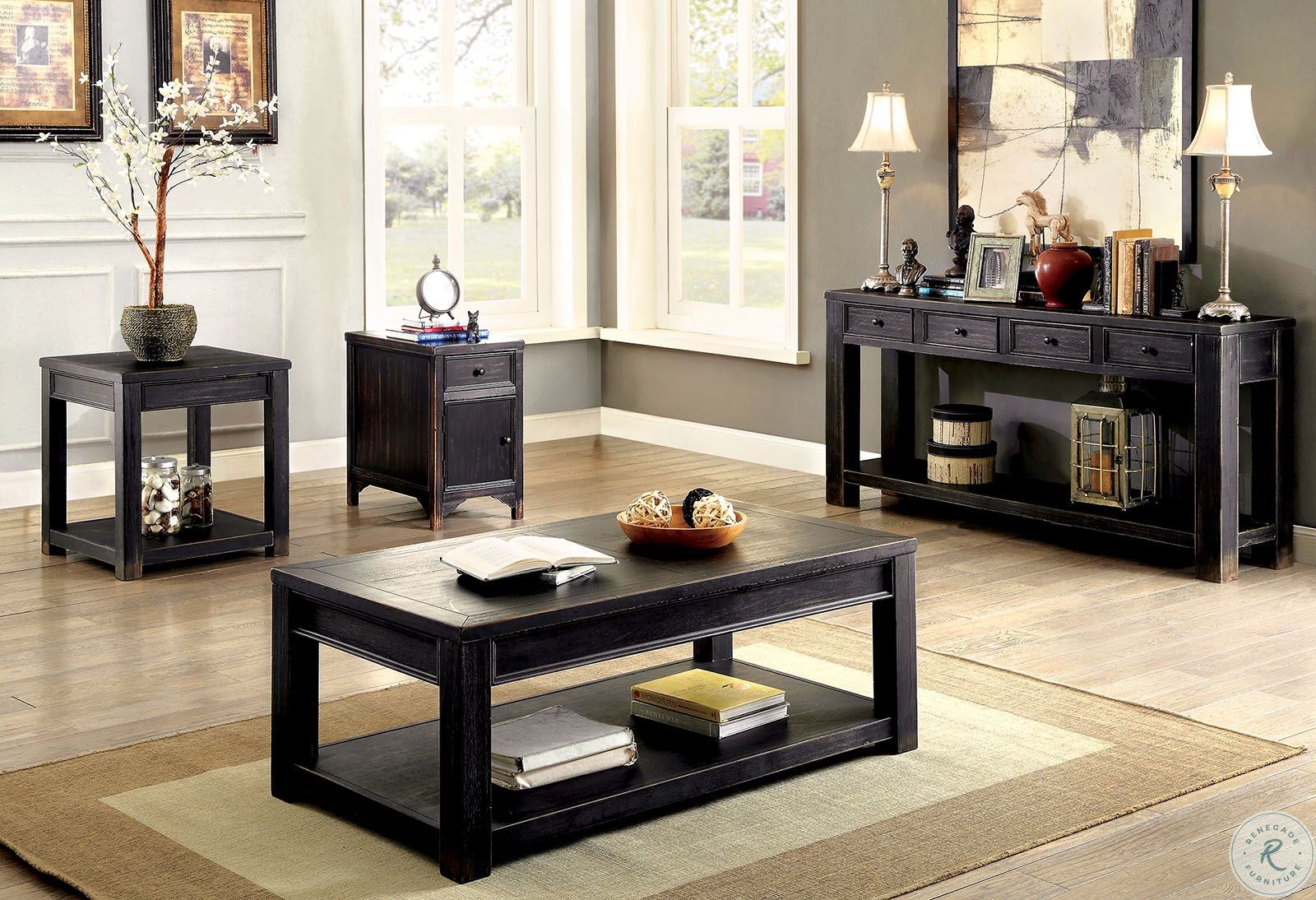 Meadow Antique Black Sofa Table CM4327SVN