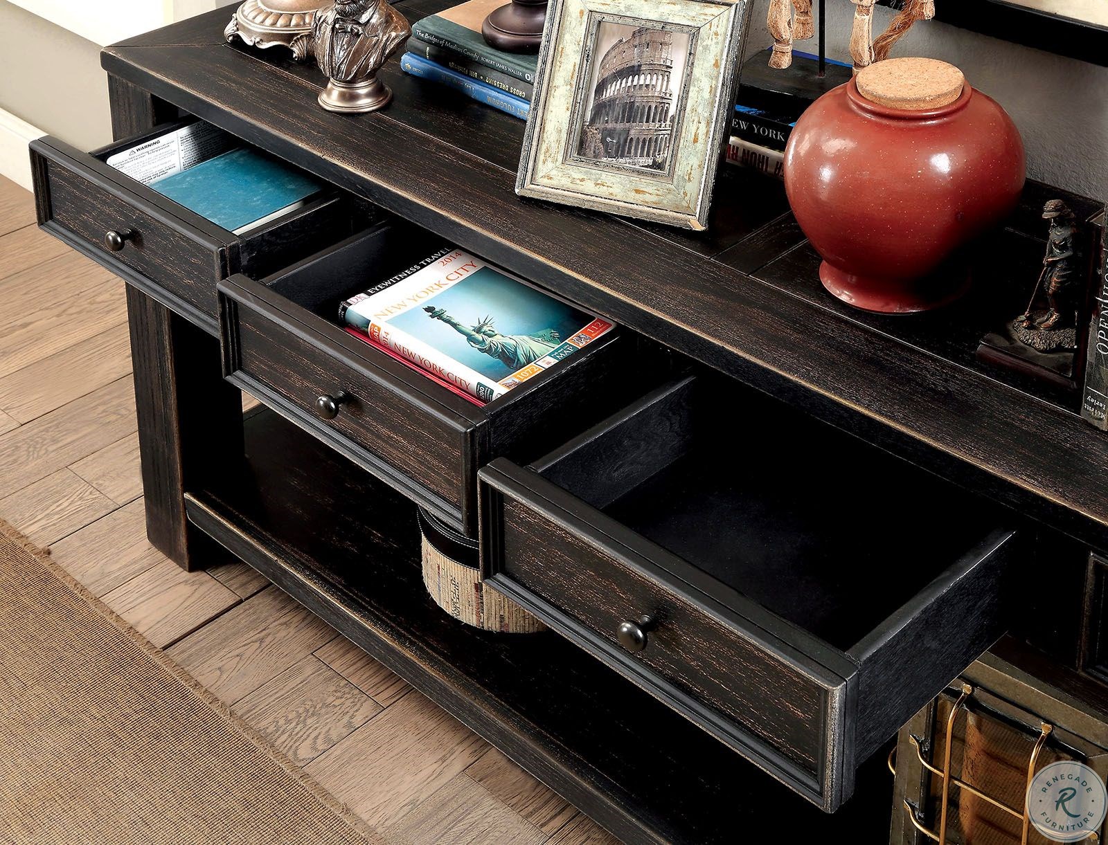 Meadow Antique Black Sofa Table CM4327SVN