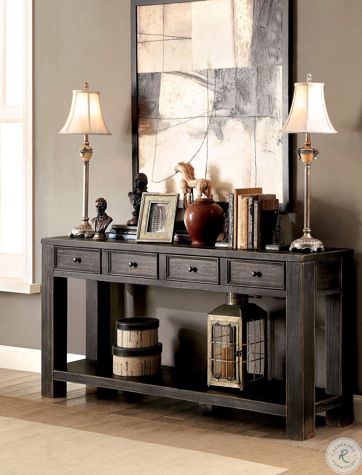 Meadow Antique Black Sofa Table CM4327SVN
