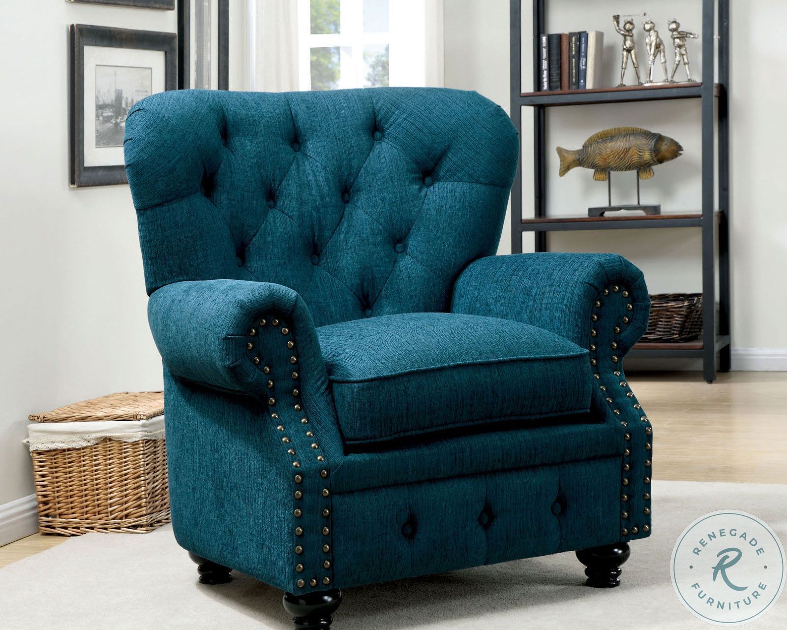 Stanford Dark Teal Fabric Living Room Set